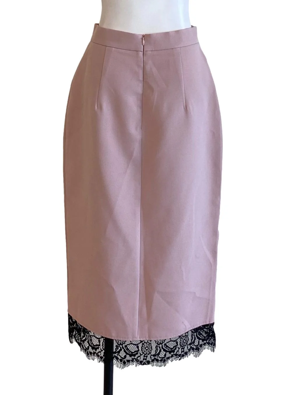 Crepe Pink Floral Lace Detail Sheath Pencil Skirt - Image 2