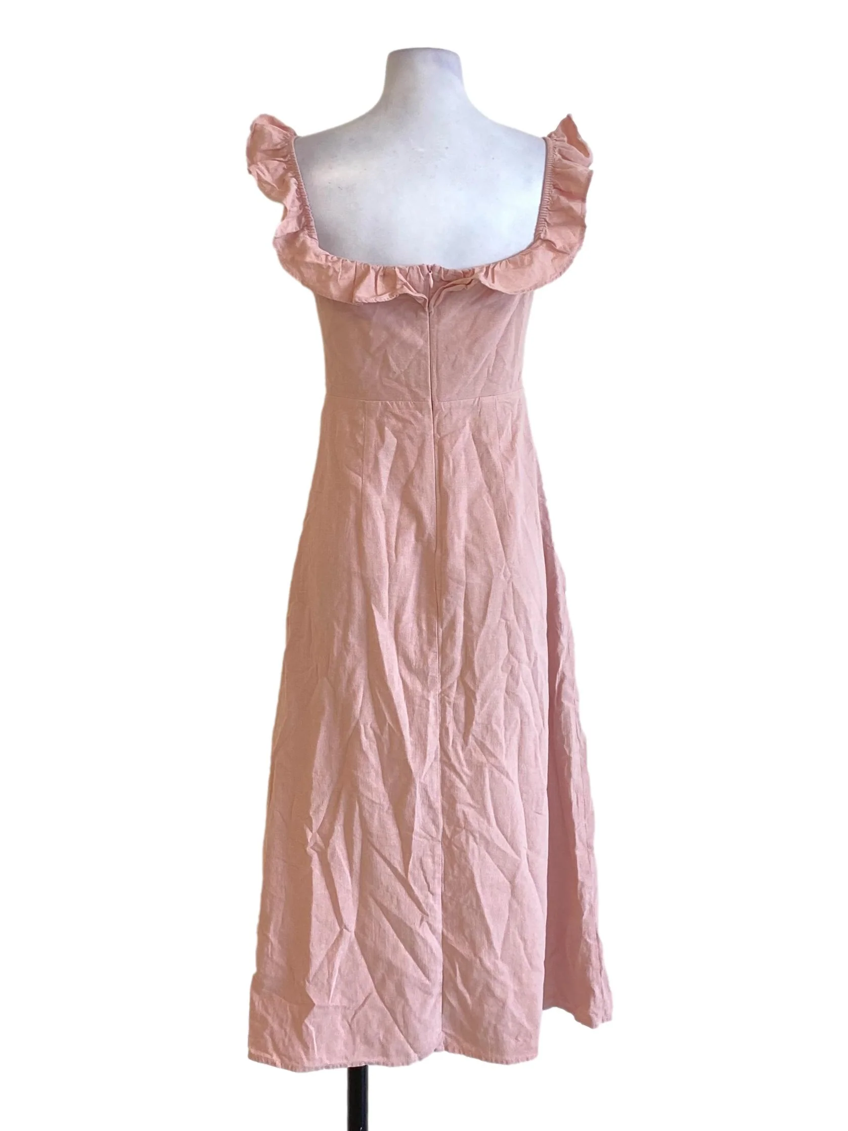 Crepe Pink Ruffle Neck A-Line Dress TTR - Image 2