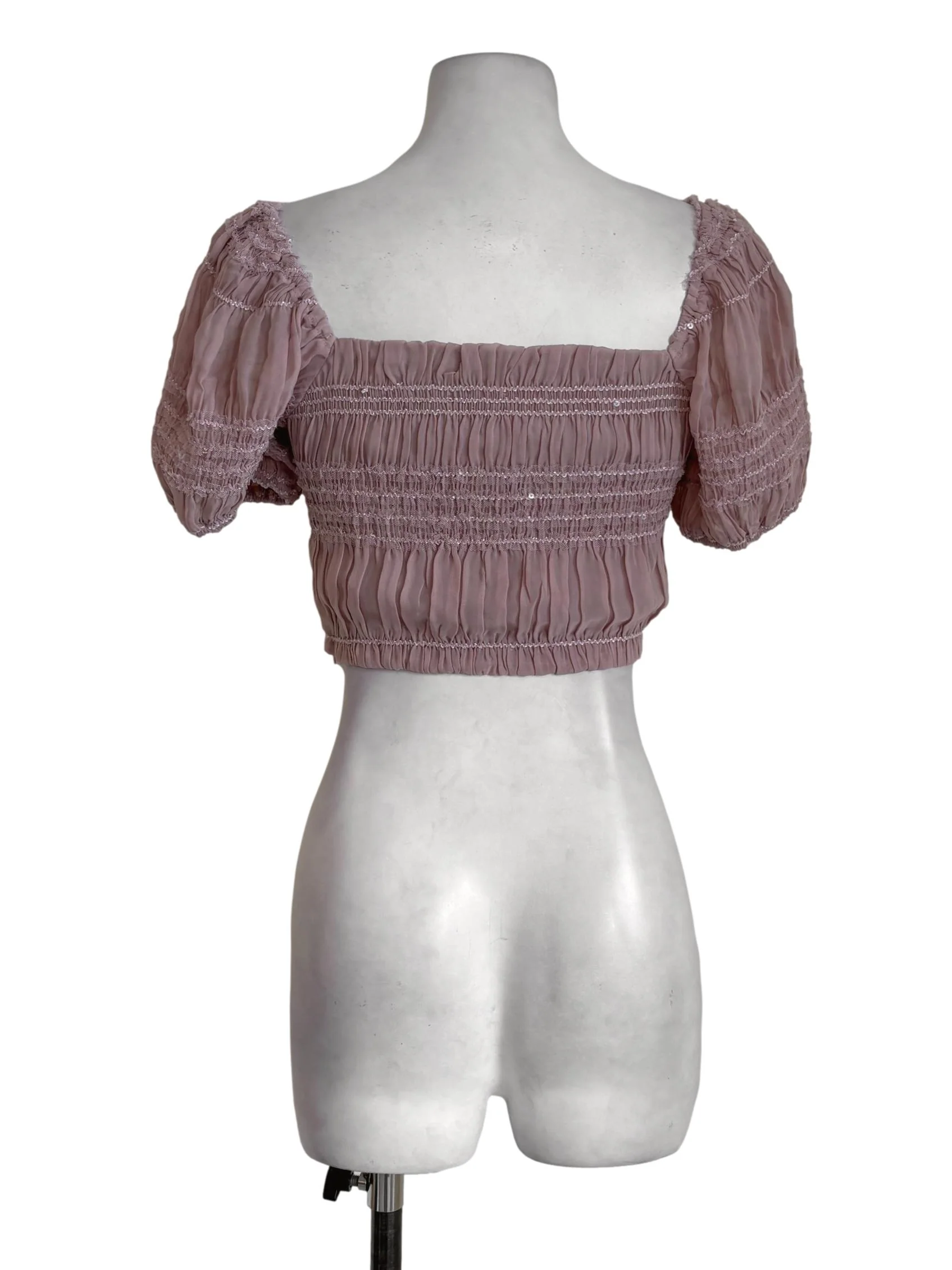 Crepe Pink Smock Sequin Puffed Top - Image 2