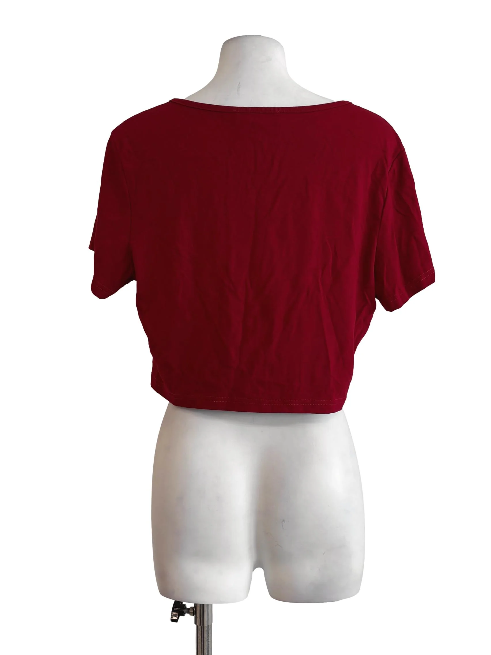 Crimson Red Cropped Ribbed Shirt - Image 2