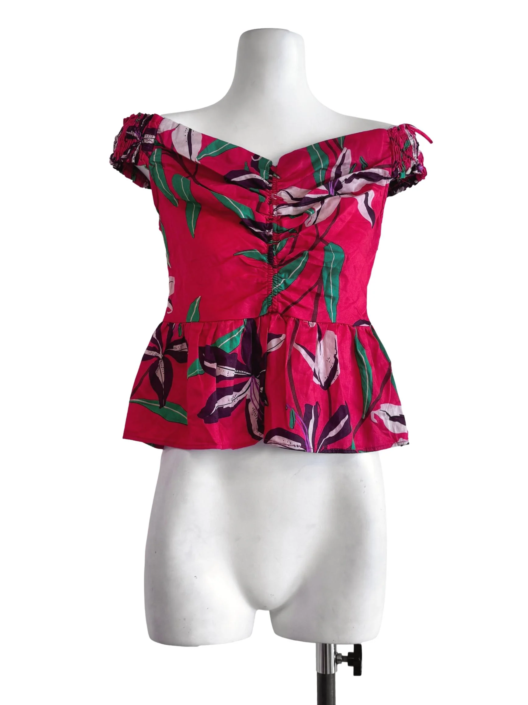 Crimson Red Floral Print Off Shoulder Top