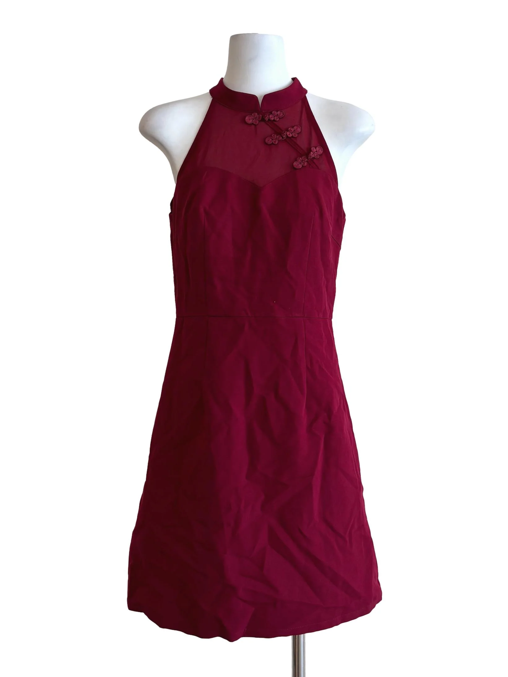 Crimson Red Sleeveless Cheongsam Dress