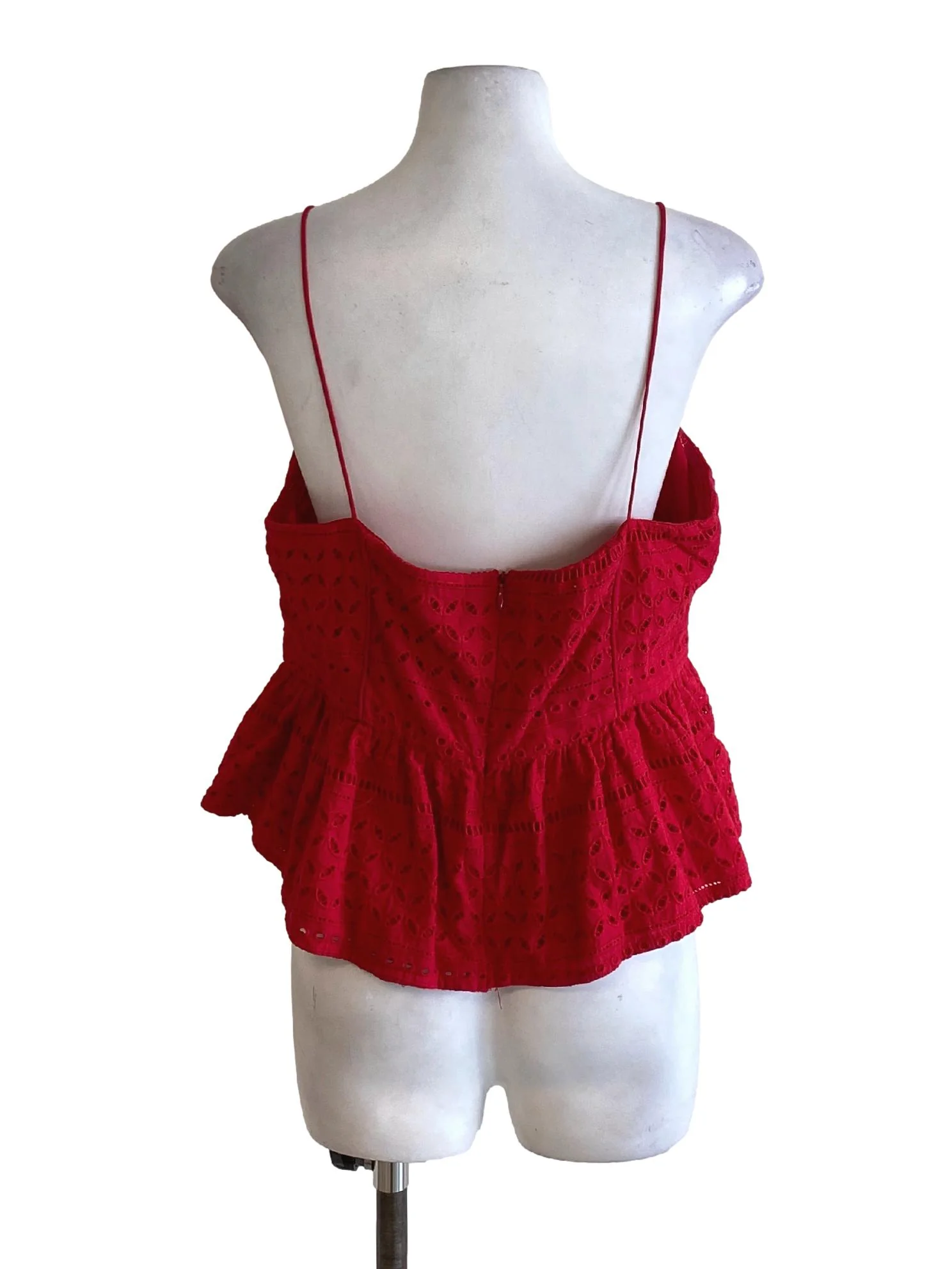 Crimson Red Spaghetti Strap Sweetheart Peplum Top - Image 2