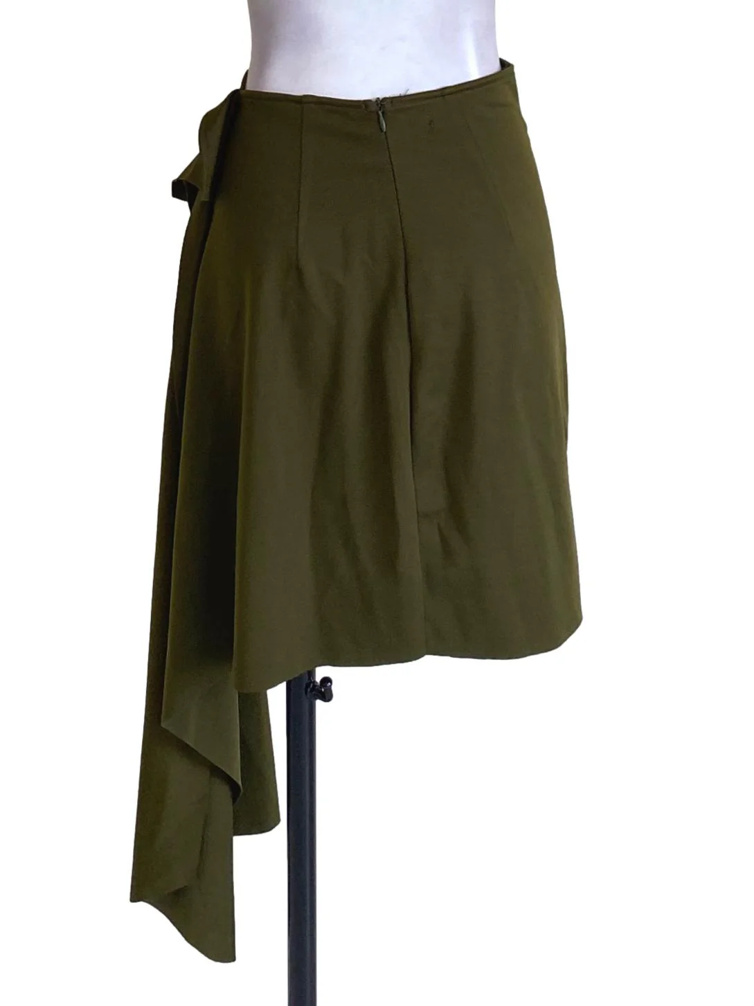 Crocodile Green Asymmetrical Draped Mini Skirt - Image 2