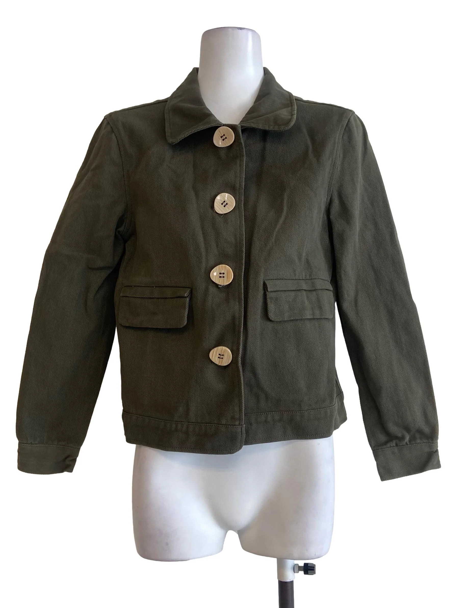 Crocodile Green Herringbone Button Down Jacket