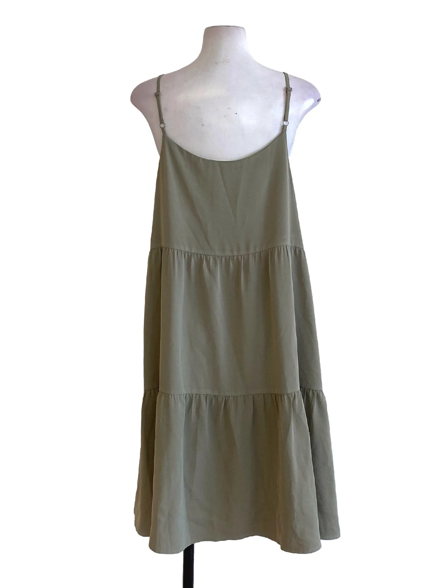 Crocodile Green Spaghetti Strap Scoop Neck Layered Slip Dress TTR - Image 2