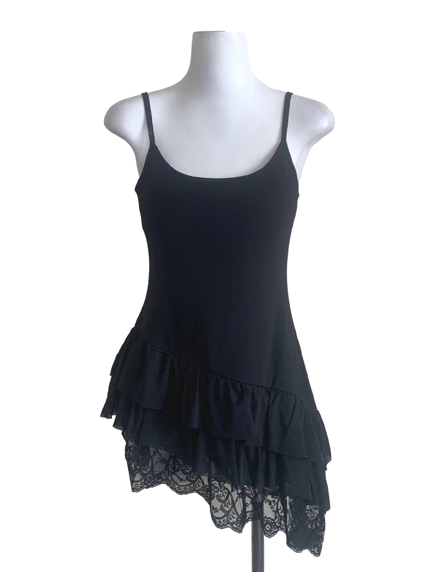 Crow Black Spaghetti Strap Asymmetric Top YHF