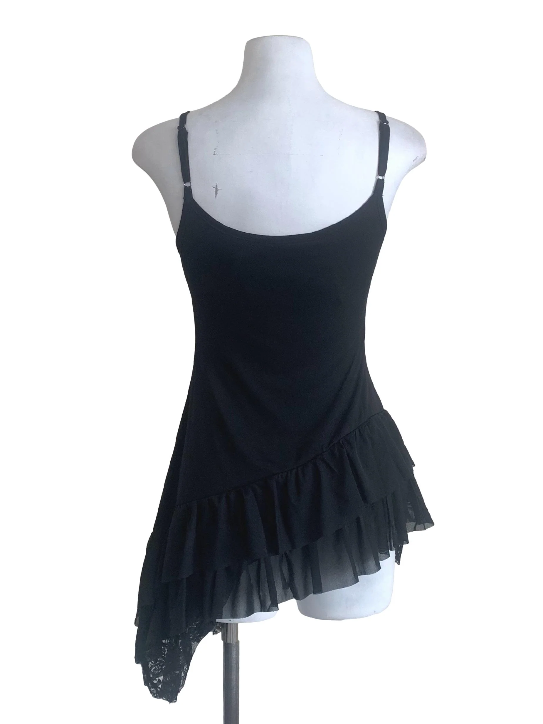 Crow Black Spaghetti Strap Asymmetric Top YHF - Image 2