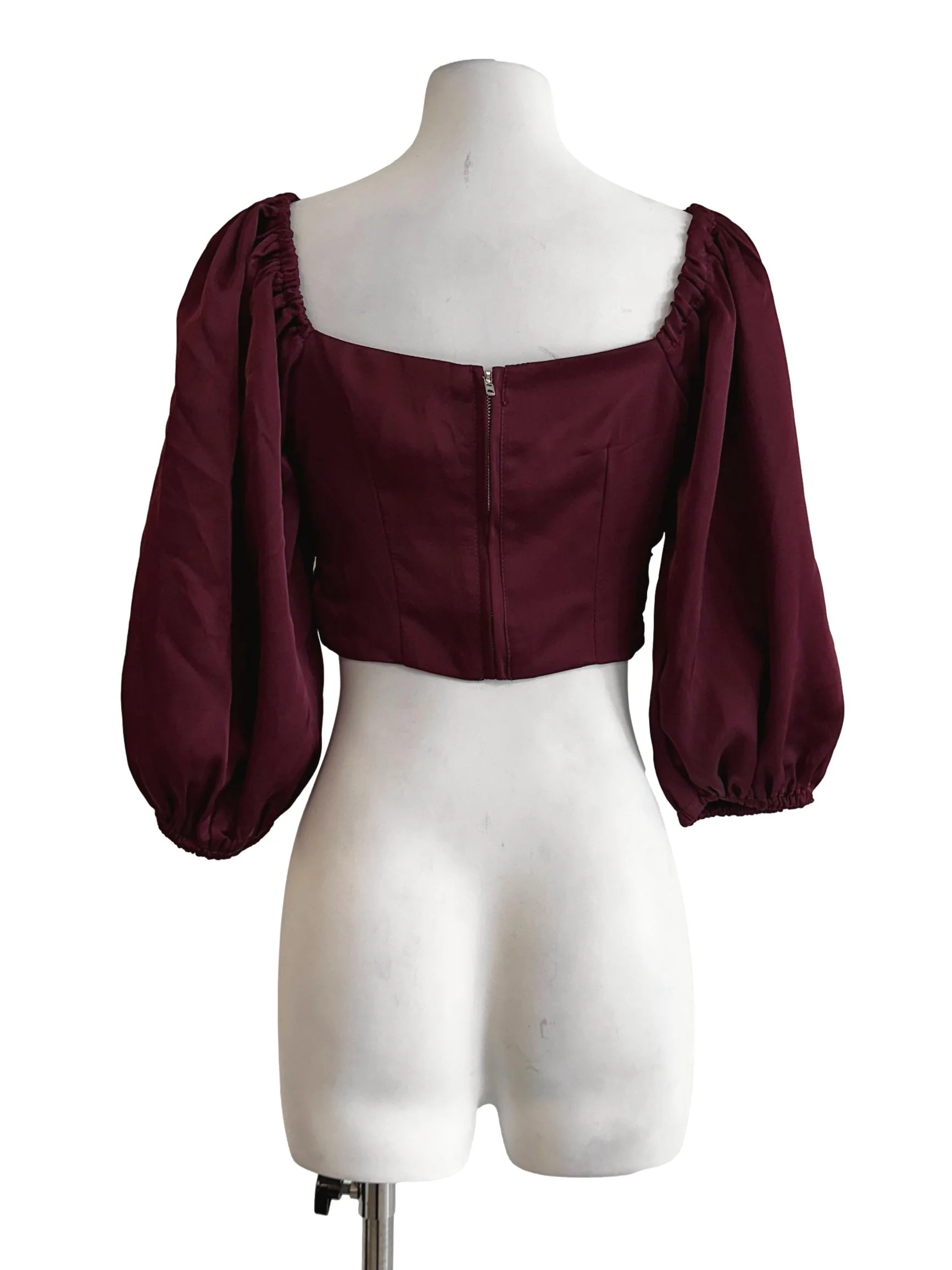 Currant Red Pleated Crop Top - Image 2