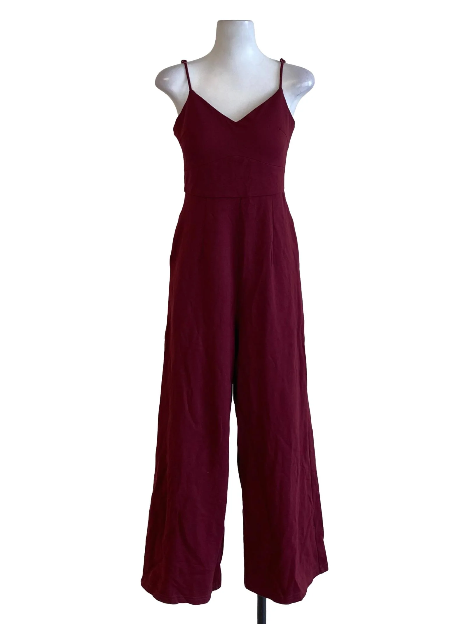 Currant Red V-Neck Spaghetti Strap Regular Jumpsuit