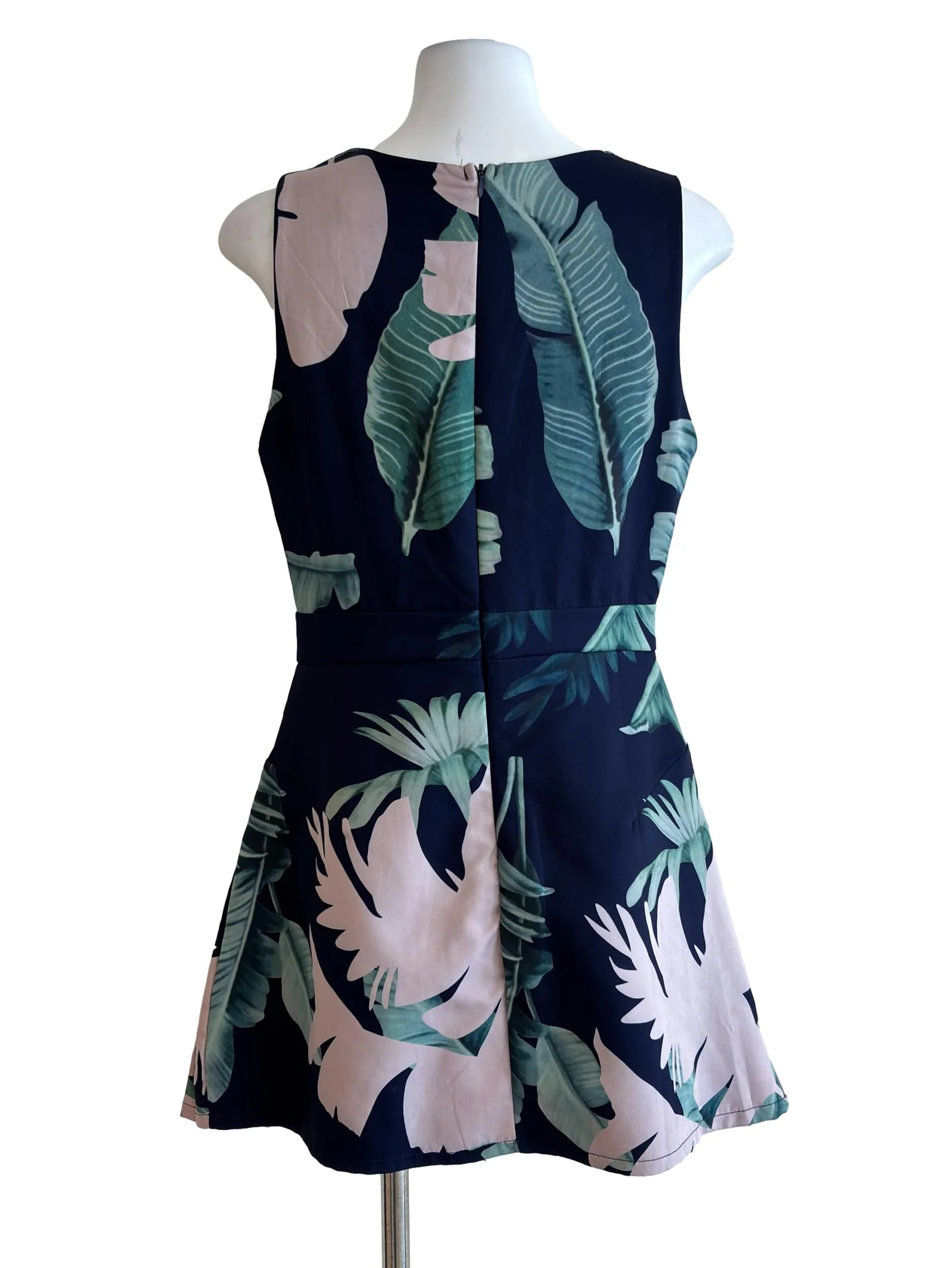 Dark Blue Floral Pleats Detail Romper - Image 2