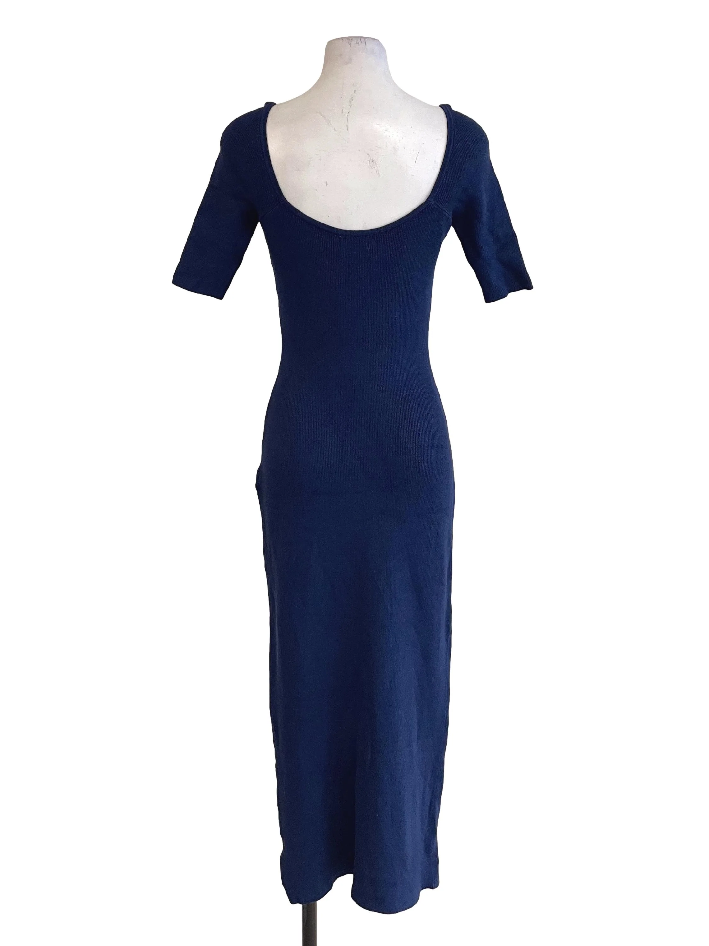 Dark Blue Mid Sleeves Sheath Dress - Image 2