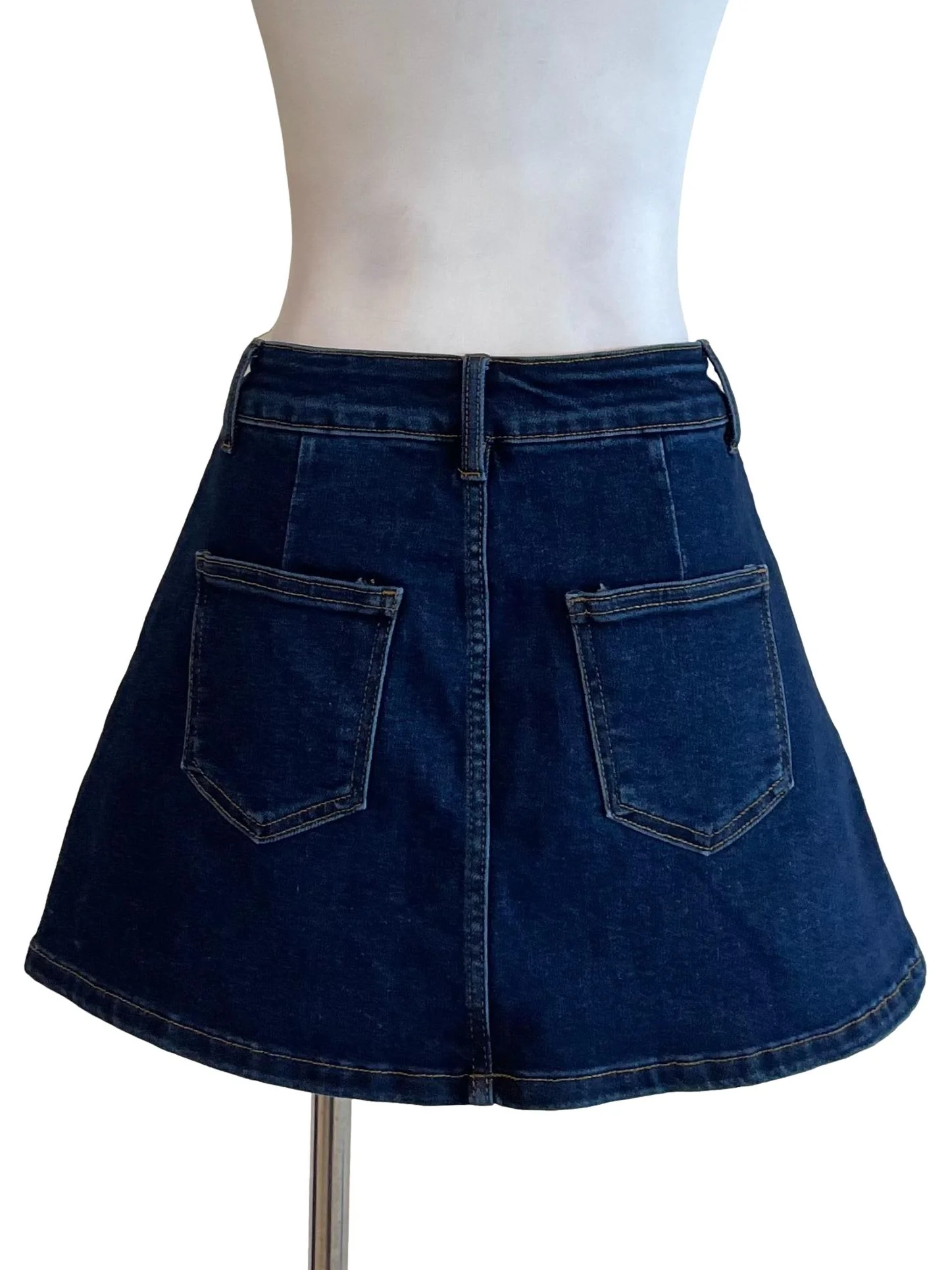 Dark Blue Pleated Denim Skort - Image 2