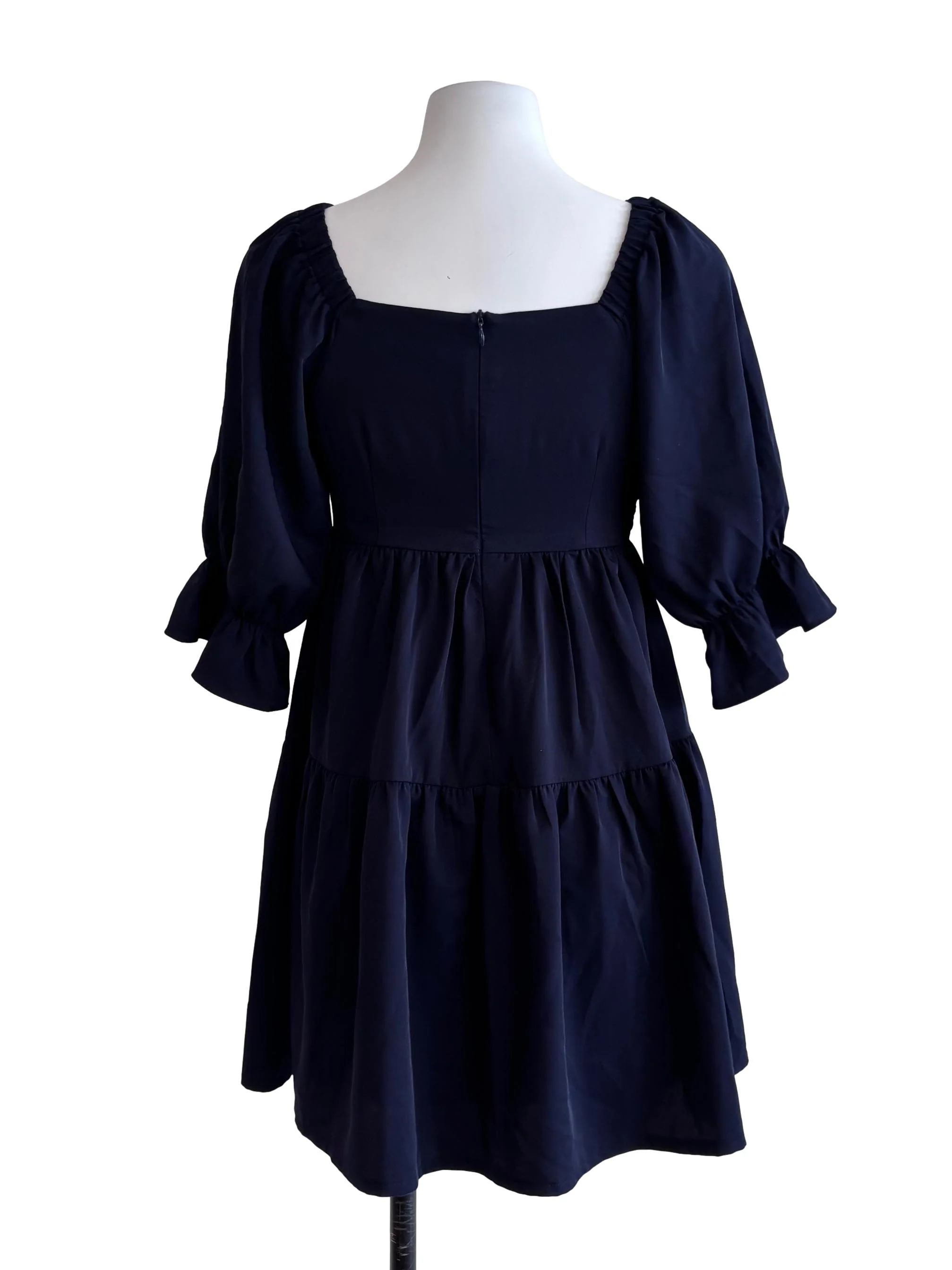 Dark Blue V Neck Tiered Mini Dress - Image 2