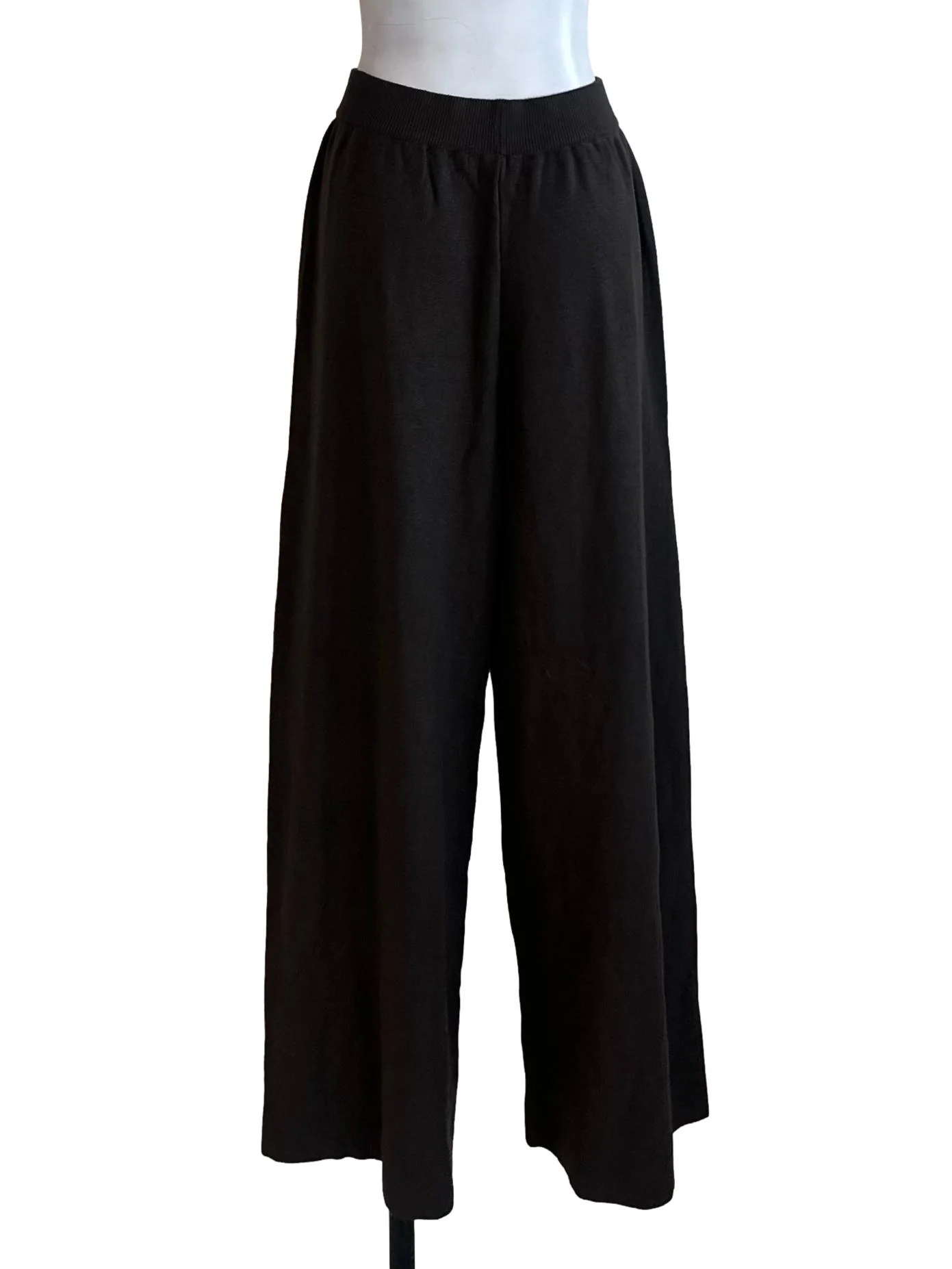Dark Brown Knit Elastic Waist Pants - Image 2