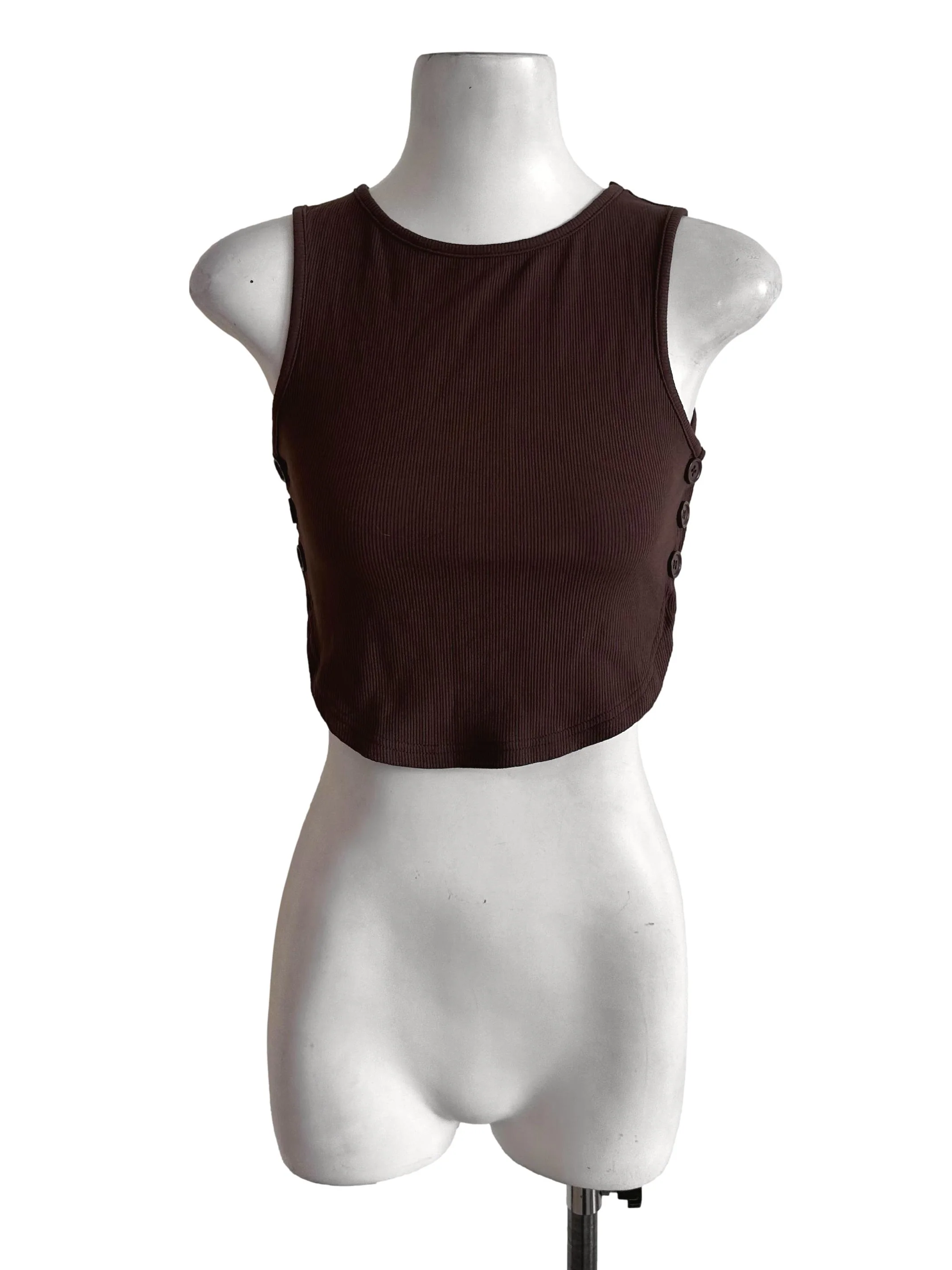 Dark Brown Knit Side Button Top TTR