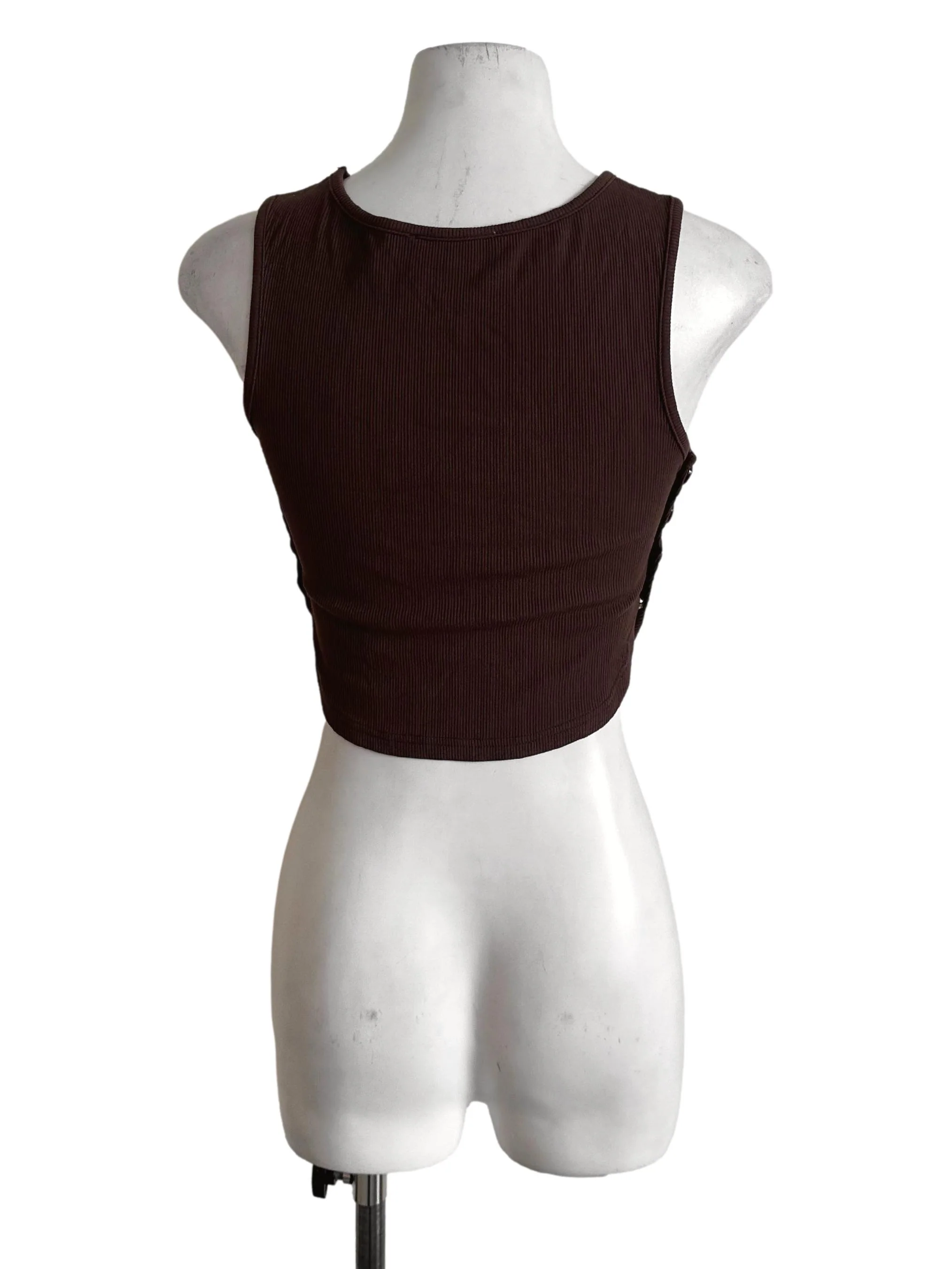 Dark Brown Knit Side Button Top TTR - Image 2
