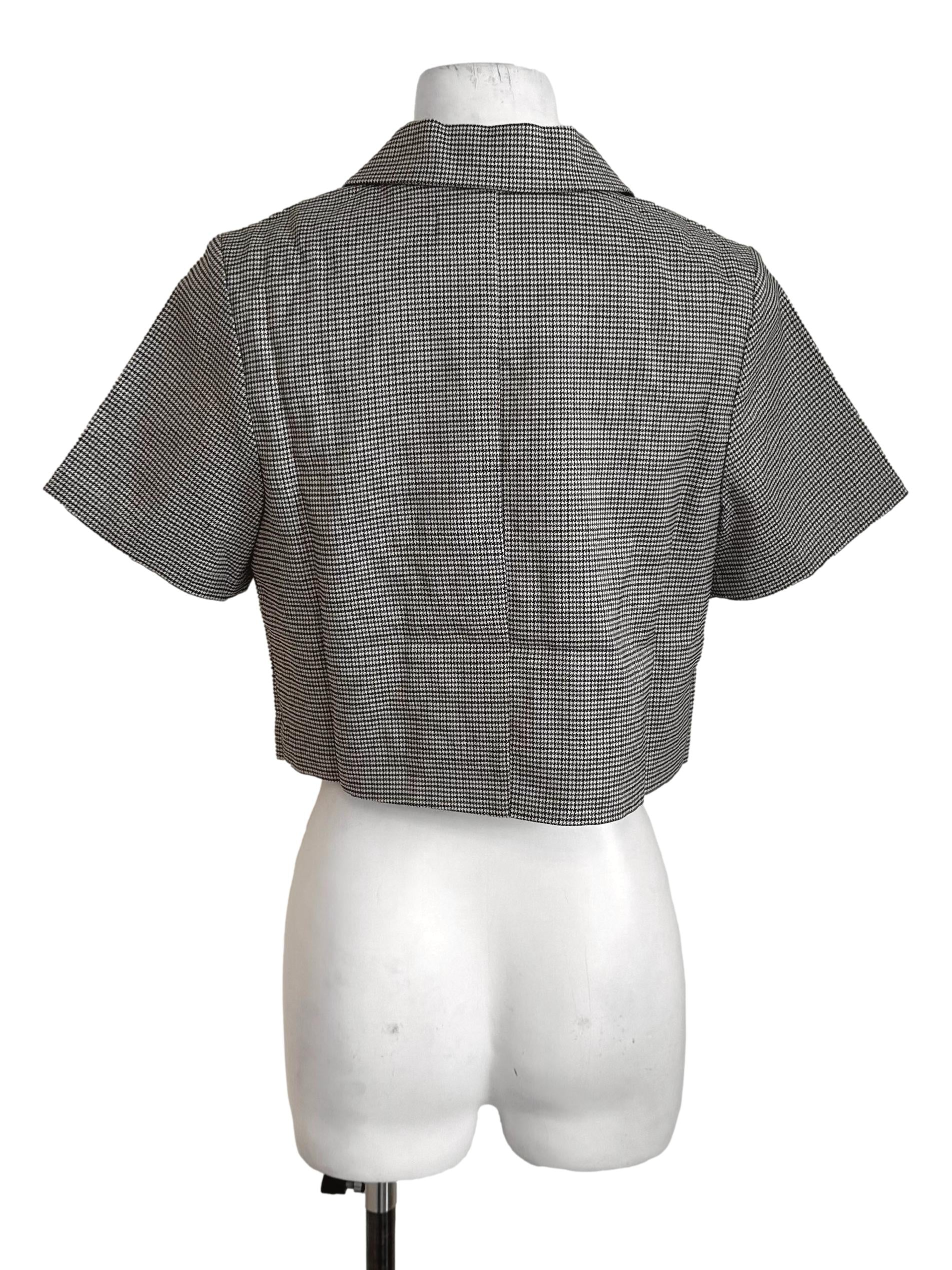 Dark Brown Nailhead Pattern Short Sleeve Blazer - Image 2