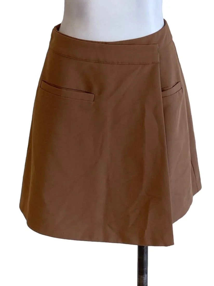 Dark Caramel Brown Asymmetrical A-Line Skort