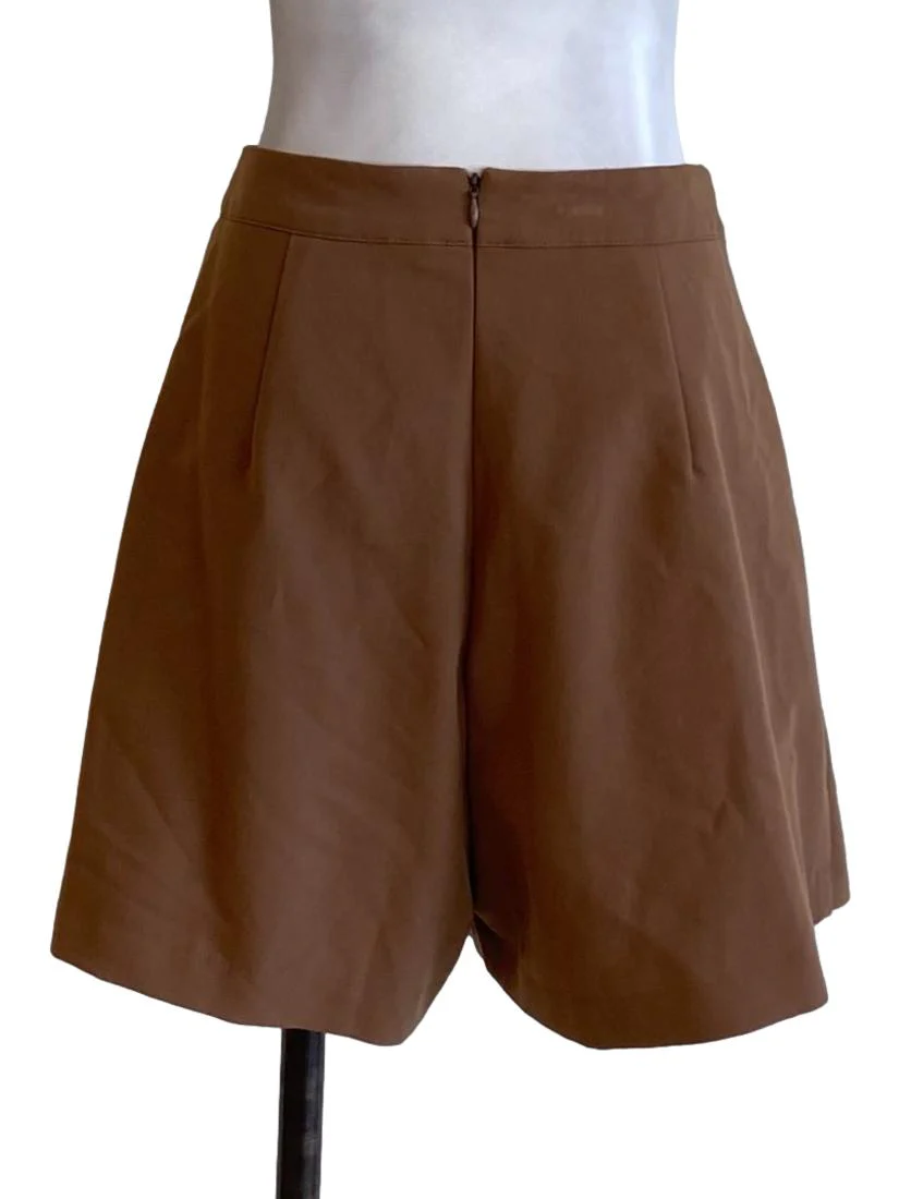 Dark Caramel Brown Asymmetrical A-Line Skort - Image 2