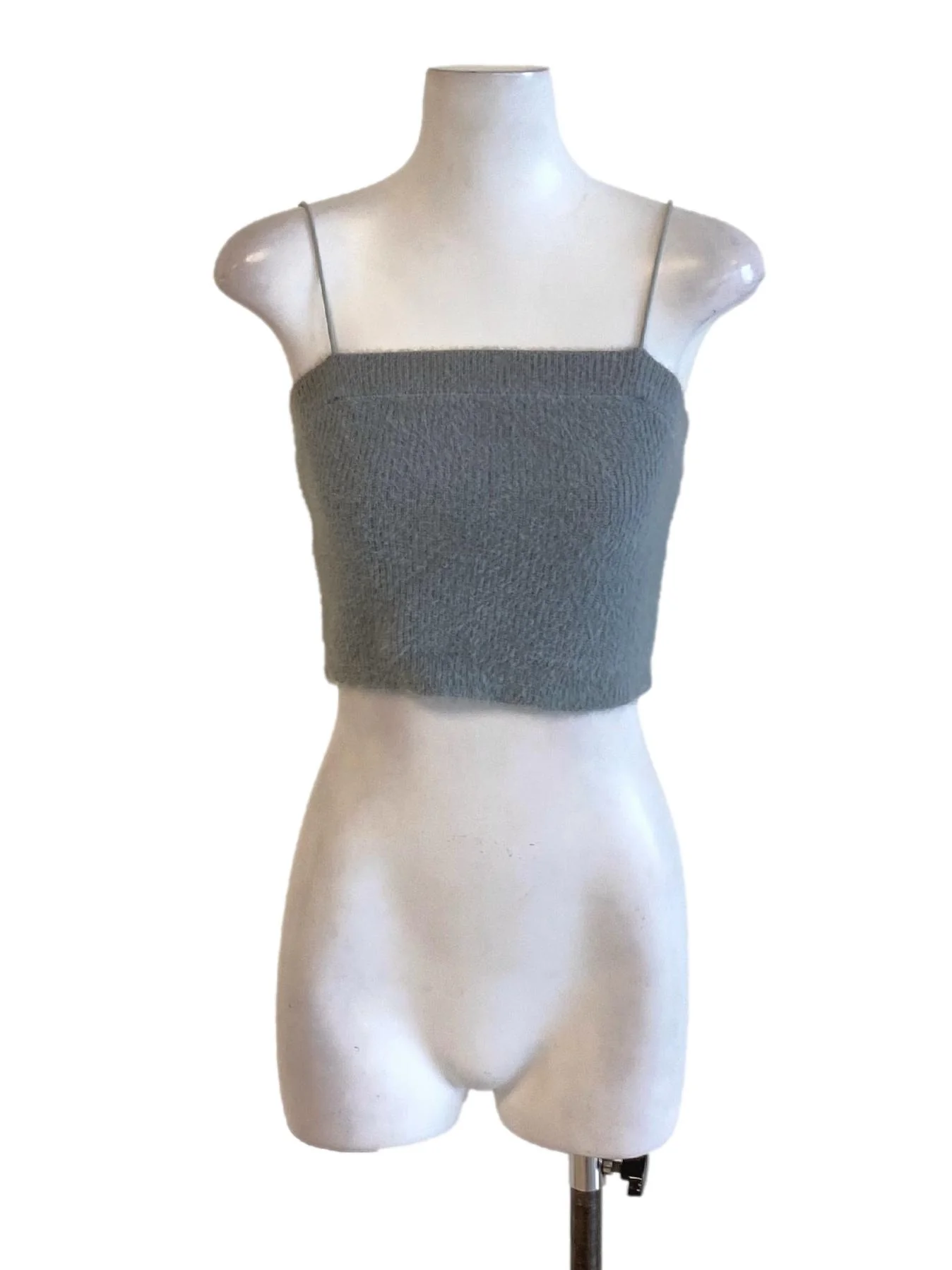 Dark Dusty Blue Furry Spaghetti Strap Cropped Top