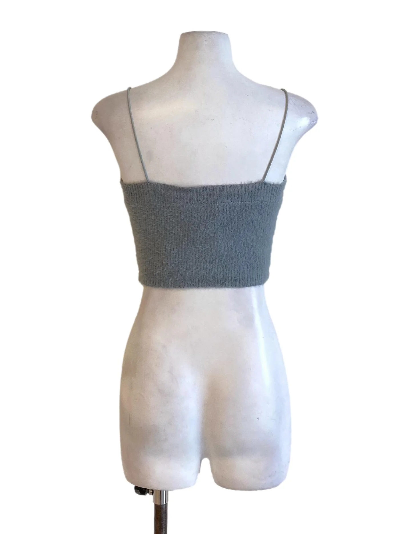 Dark Dusty Blue Furry Spaghetti Strap Cropped Top - Image 2