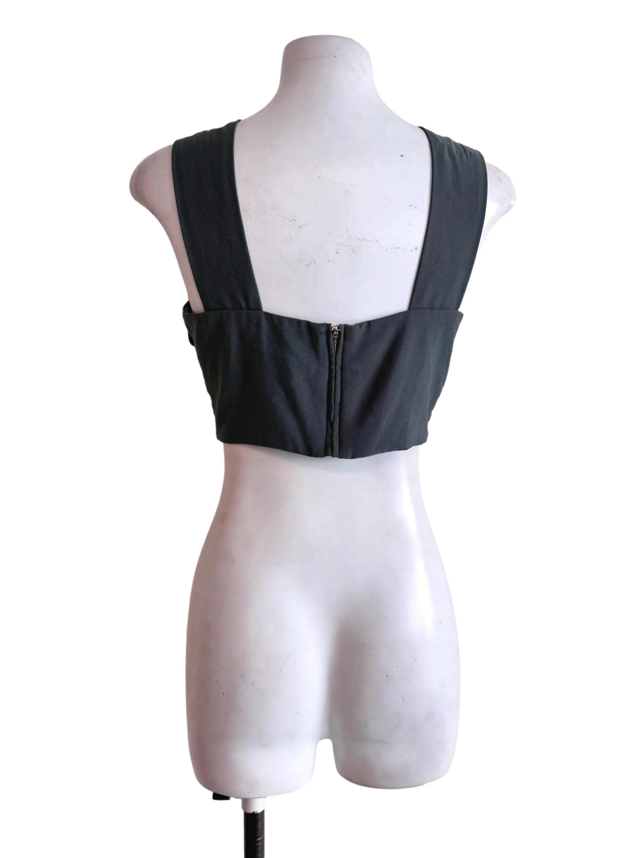 Dark Forest Green Cross-Strap Ribbed Crop Top - Image 2
