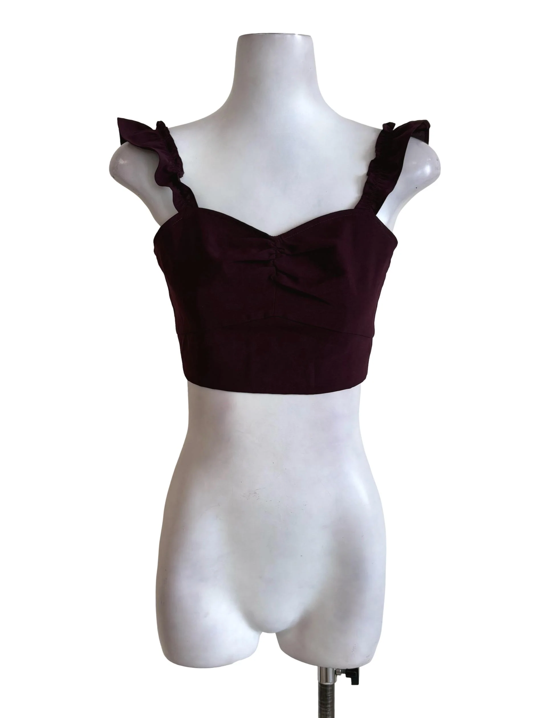 Dark Grape Ruffle Ruched Crop Top