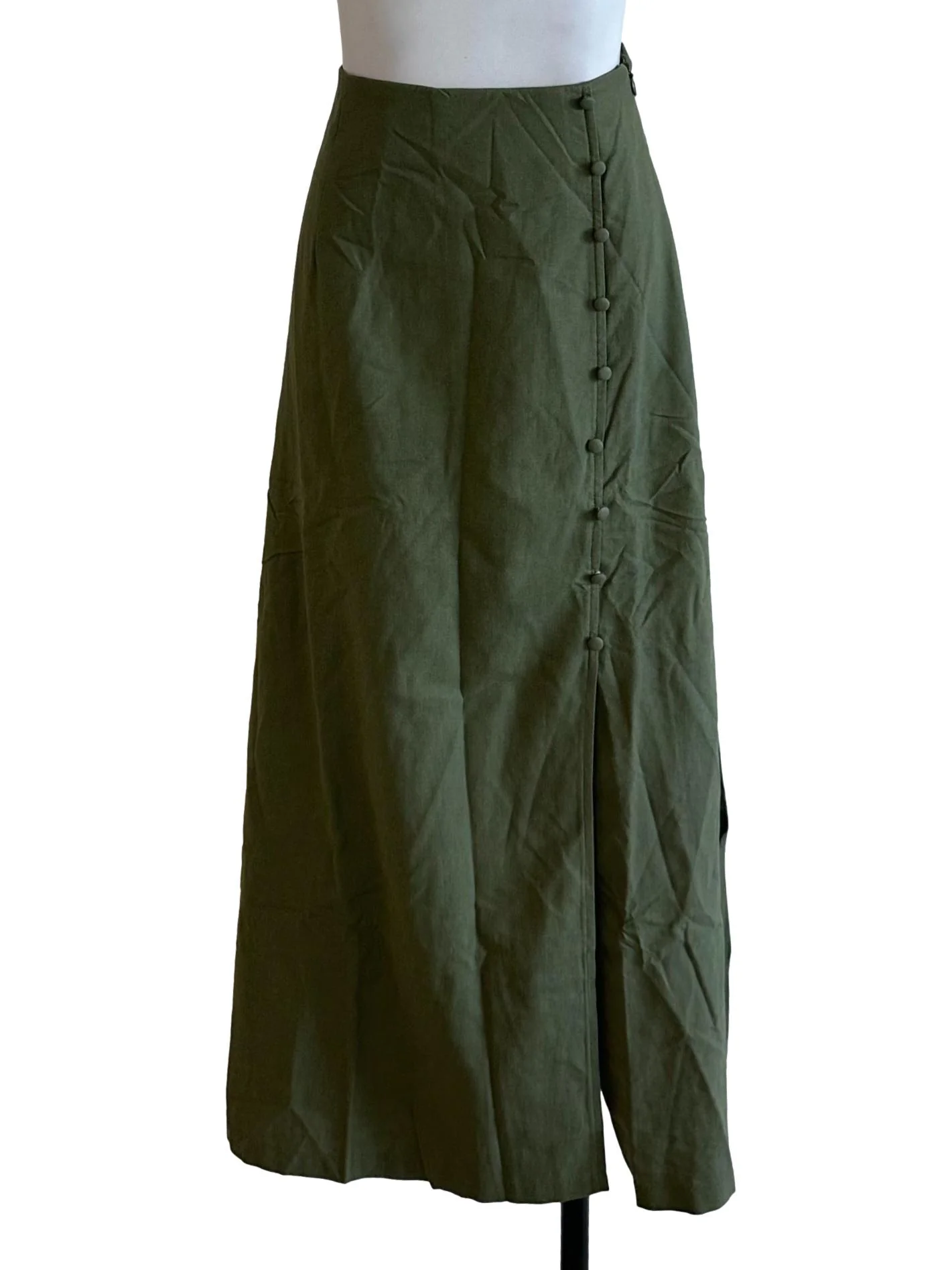Dark Green Button Slit Skirt