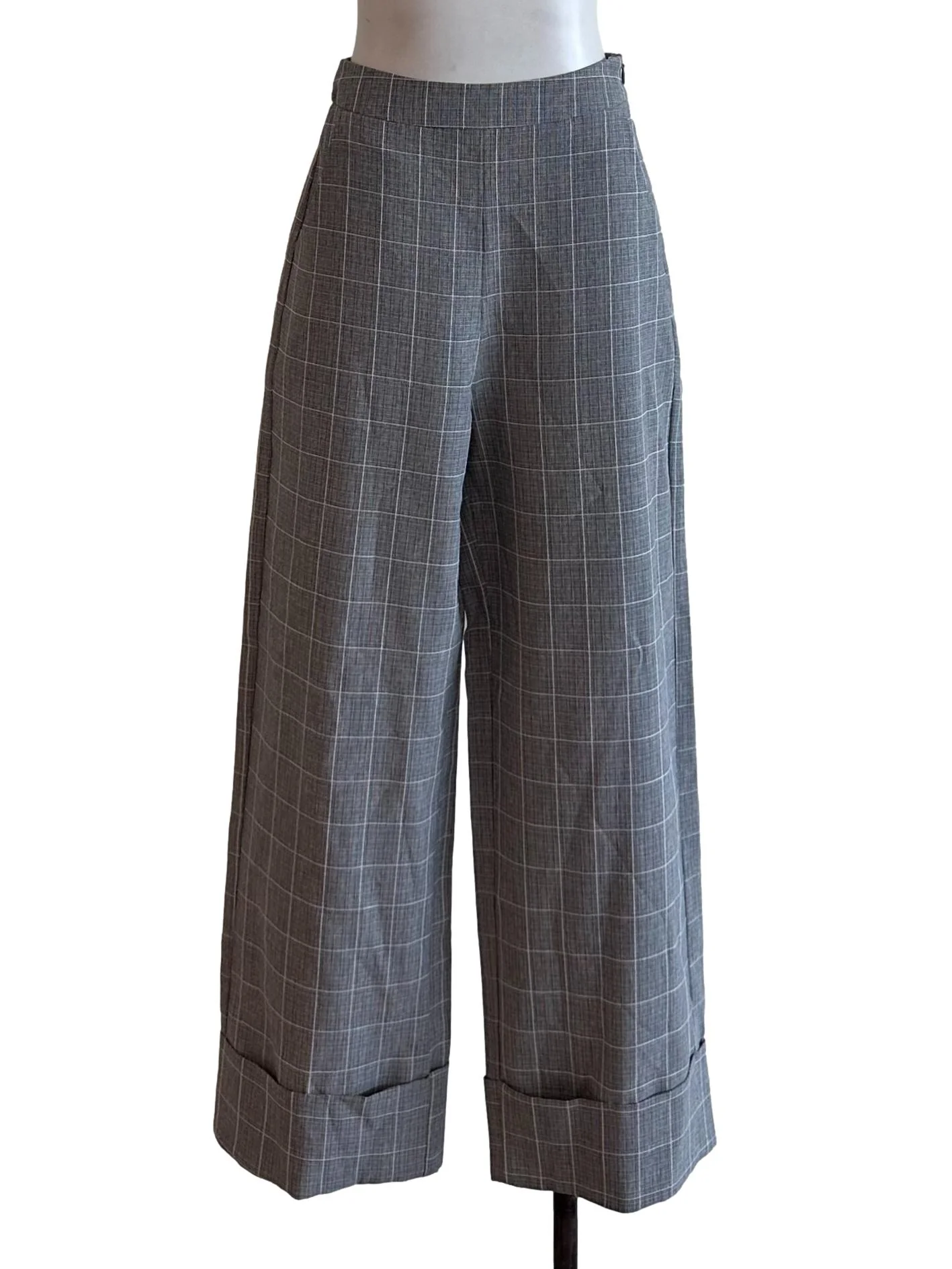 Dark Grey Plaid Pattern Pants