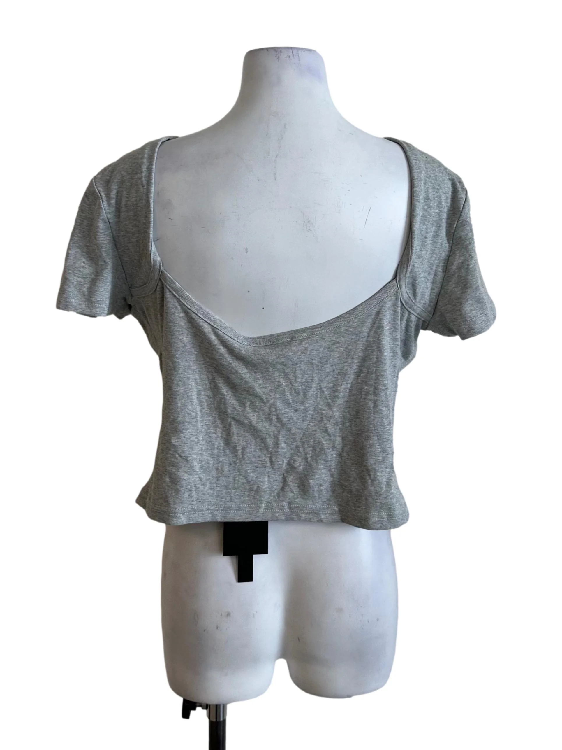 Dark Grey Round Neck Short Sleeve Top YHF - Image 2