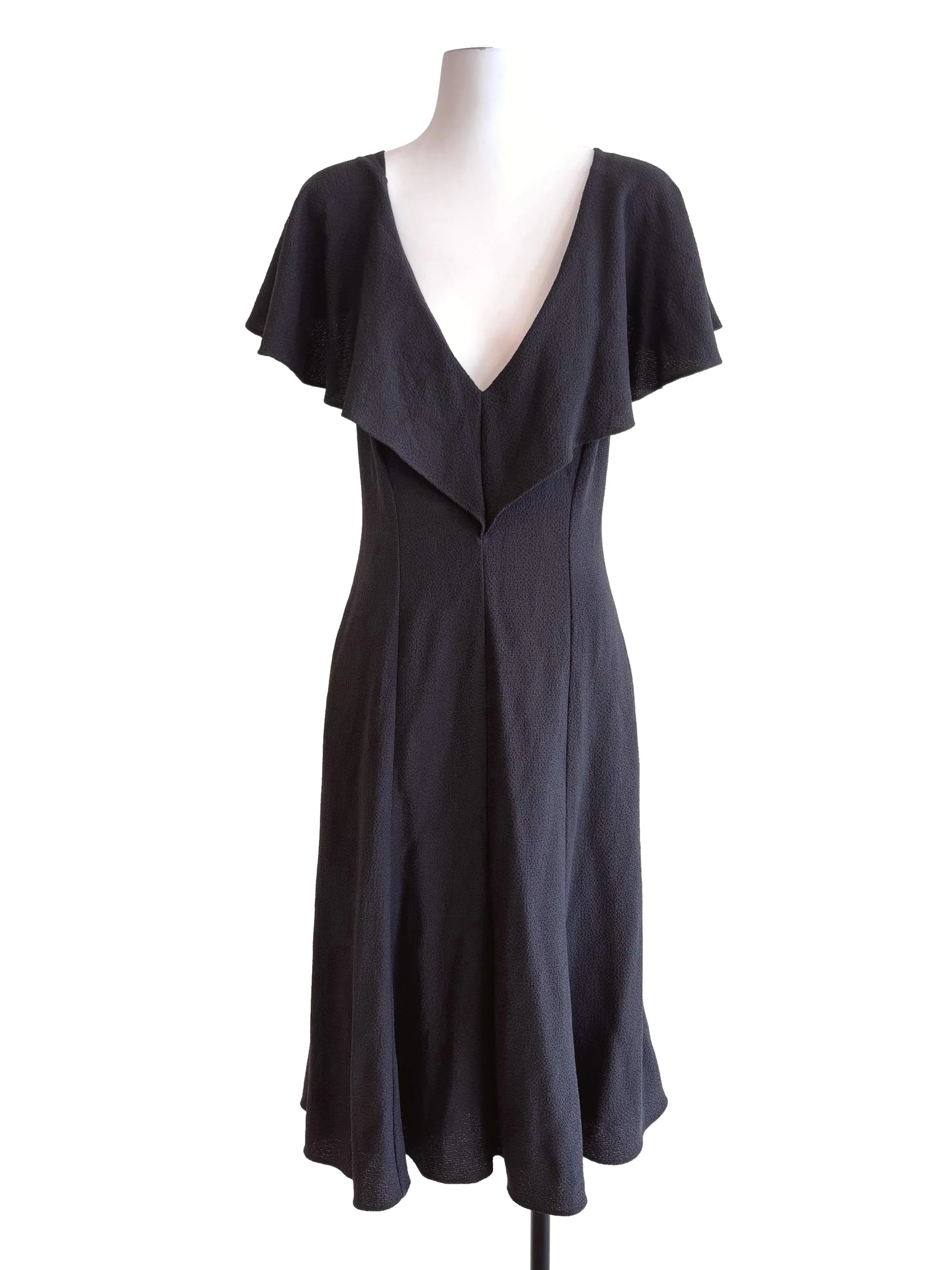 Dark Grey Ruffle Neck Cross Back Dress