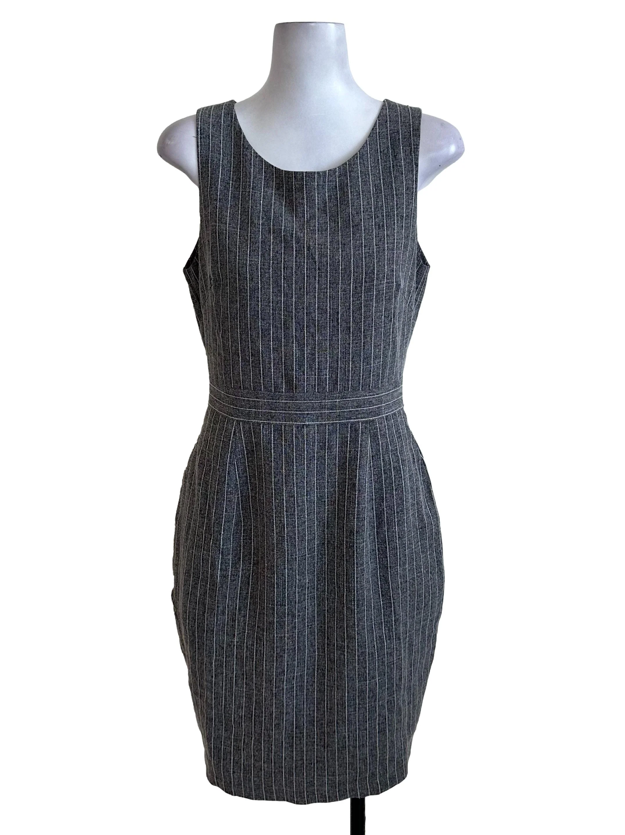 Dark Grey Stripe Textured Sheath Dress
