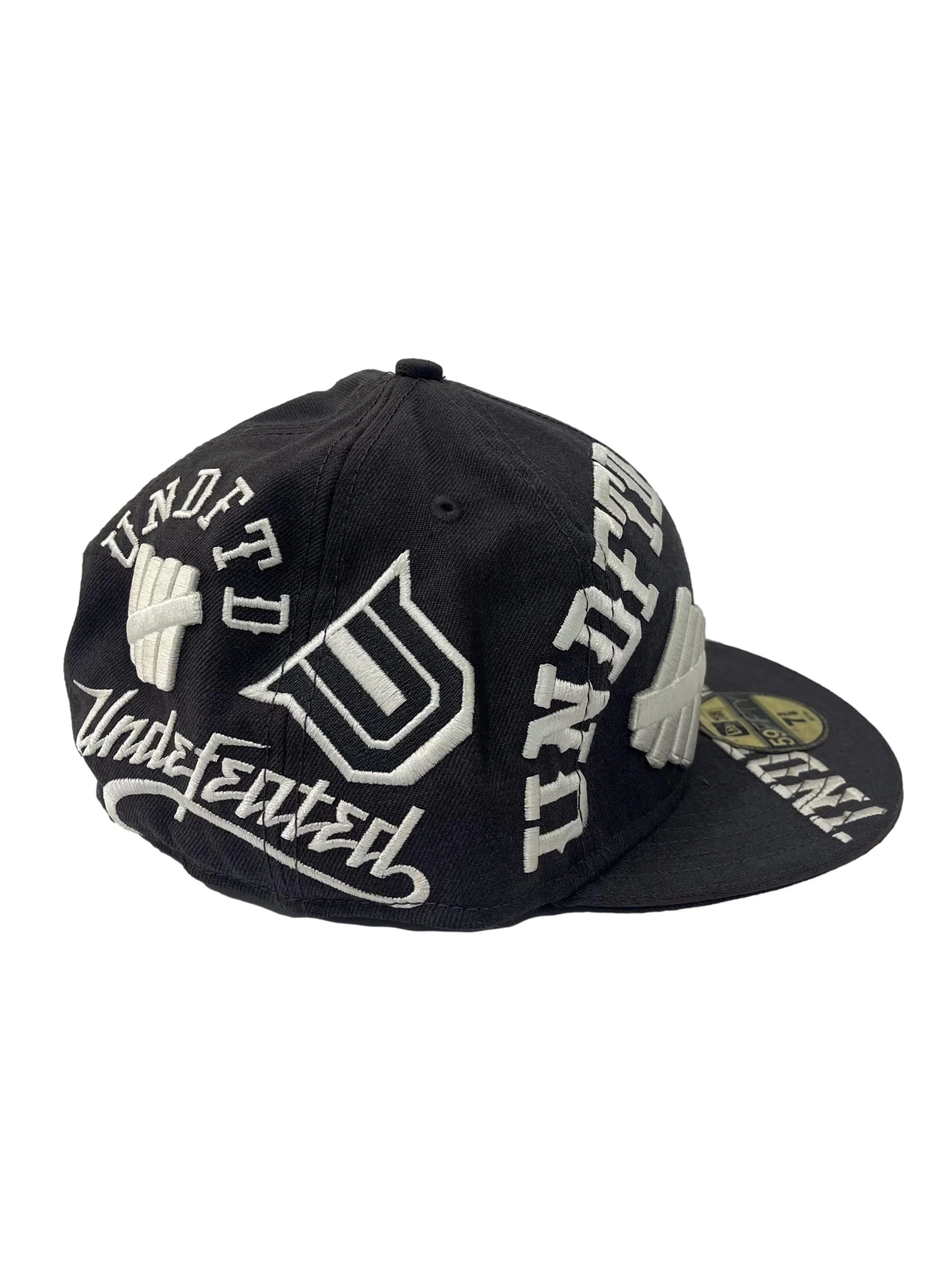 Dark Grey With White Embroidery All Over Snapback Cap - Image 4