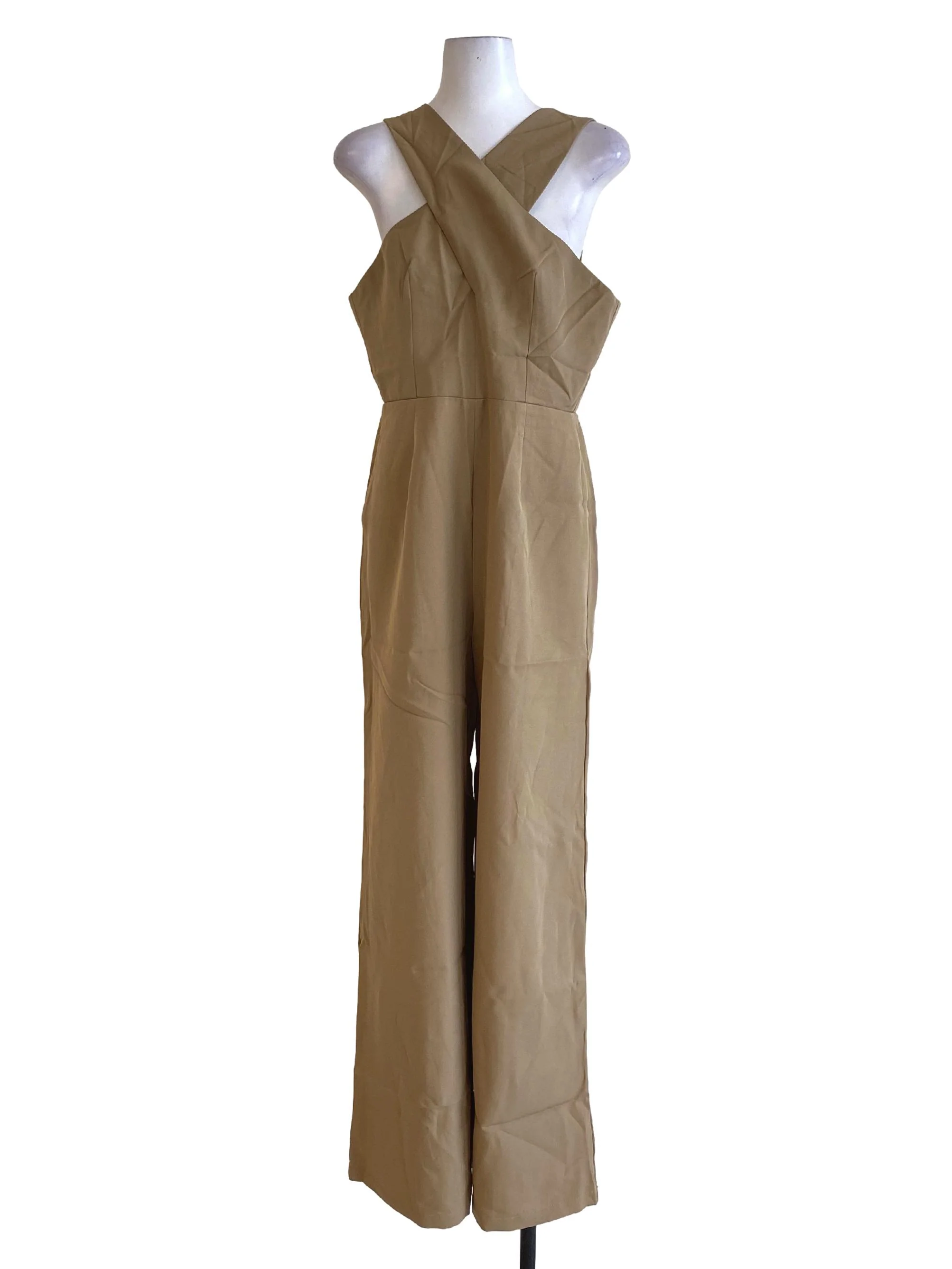 Dark Hazel Wood Brown Cross Strap Jumpsuit
