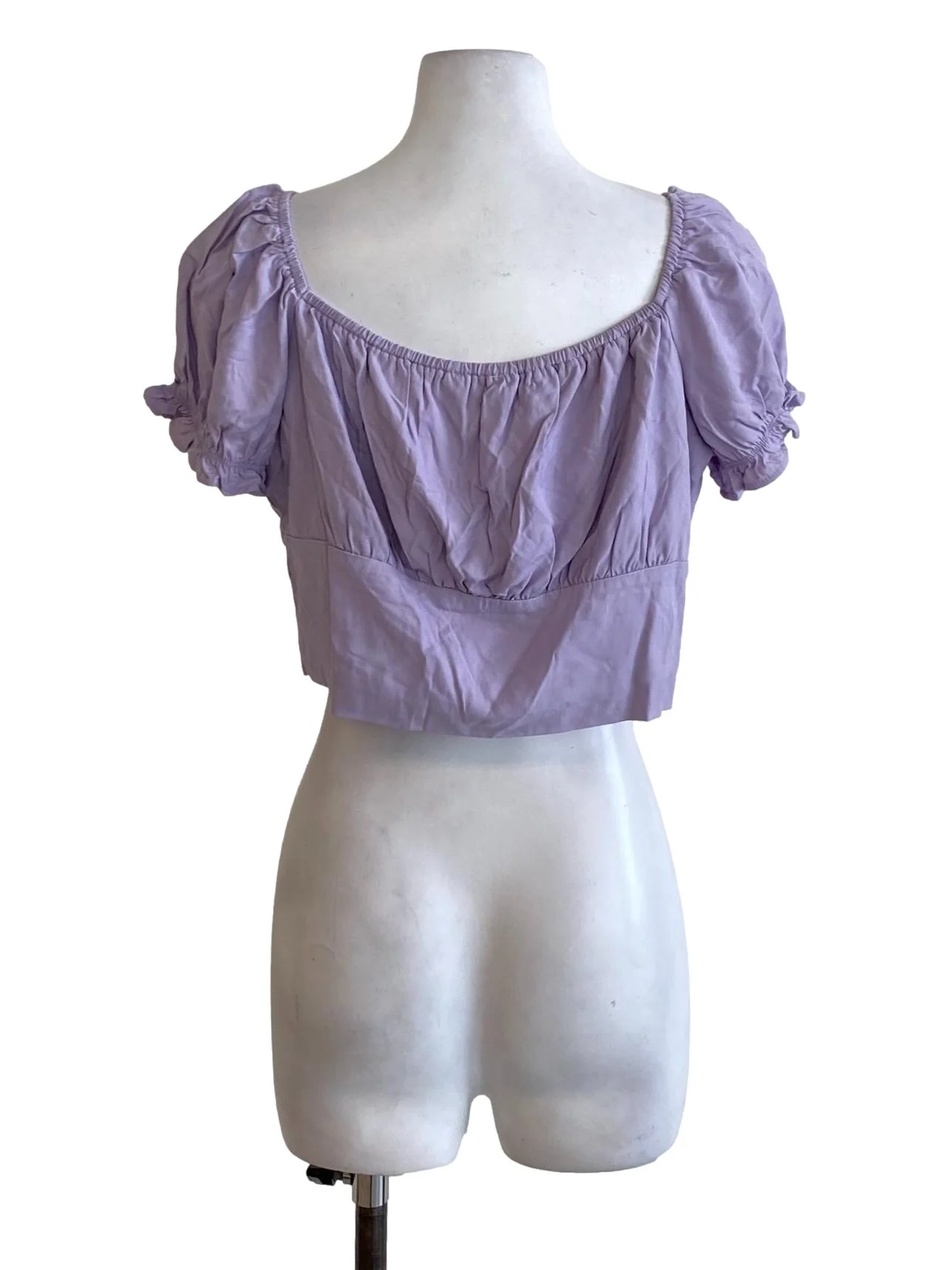 Dark Heather Purple Scoop Neck Puffed Cropped Top - Image 2