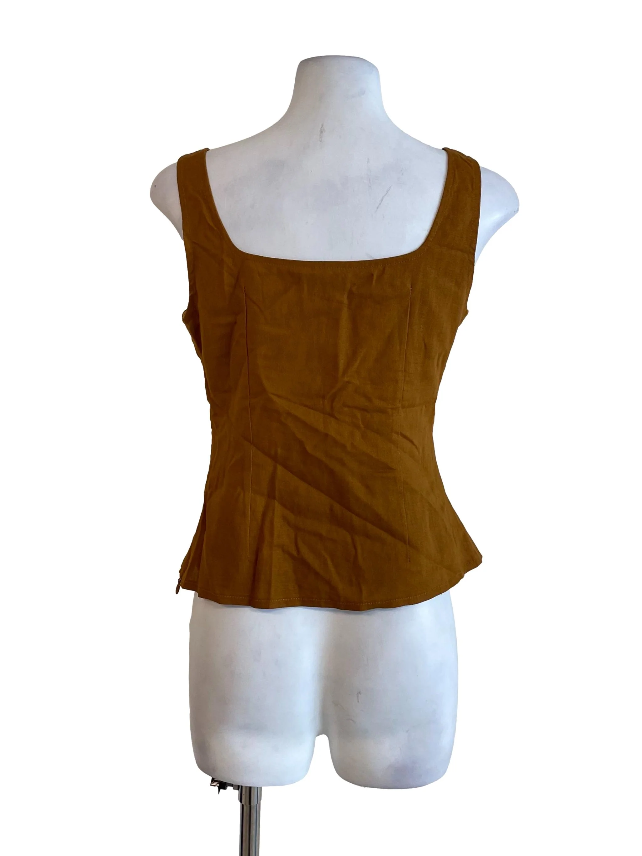 Dark Honey Square Neck Buttons Top - Image 2