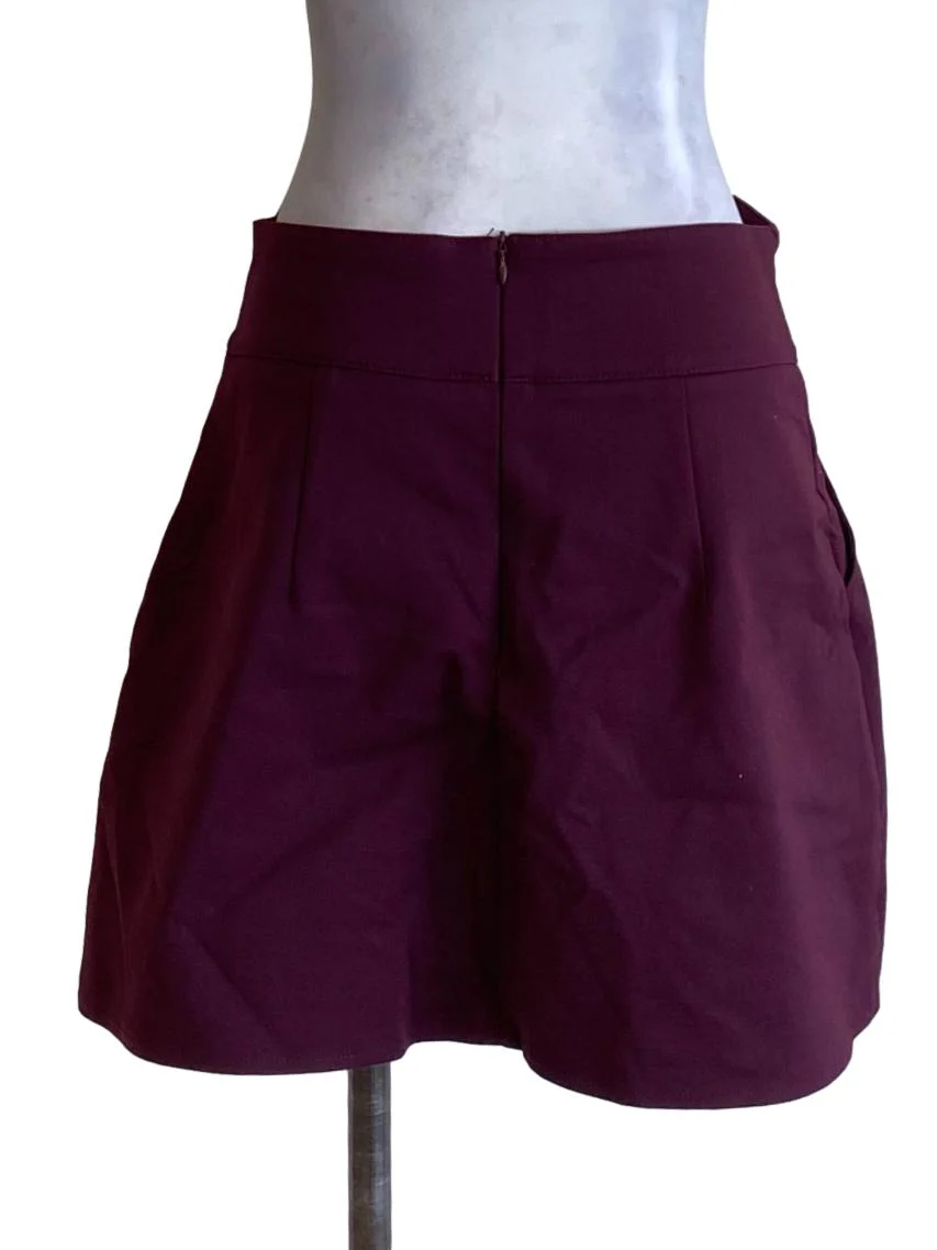 Dark Plum Purple Buttoned Mini Skirt - Image 2