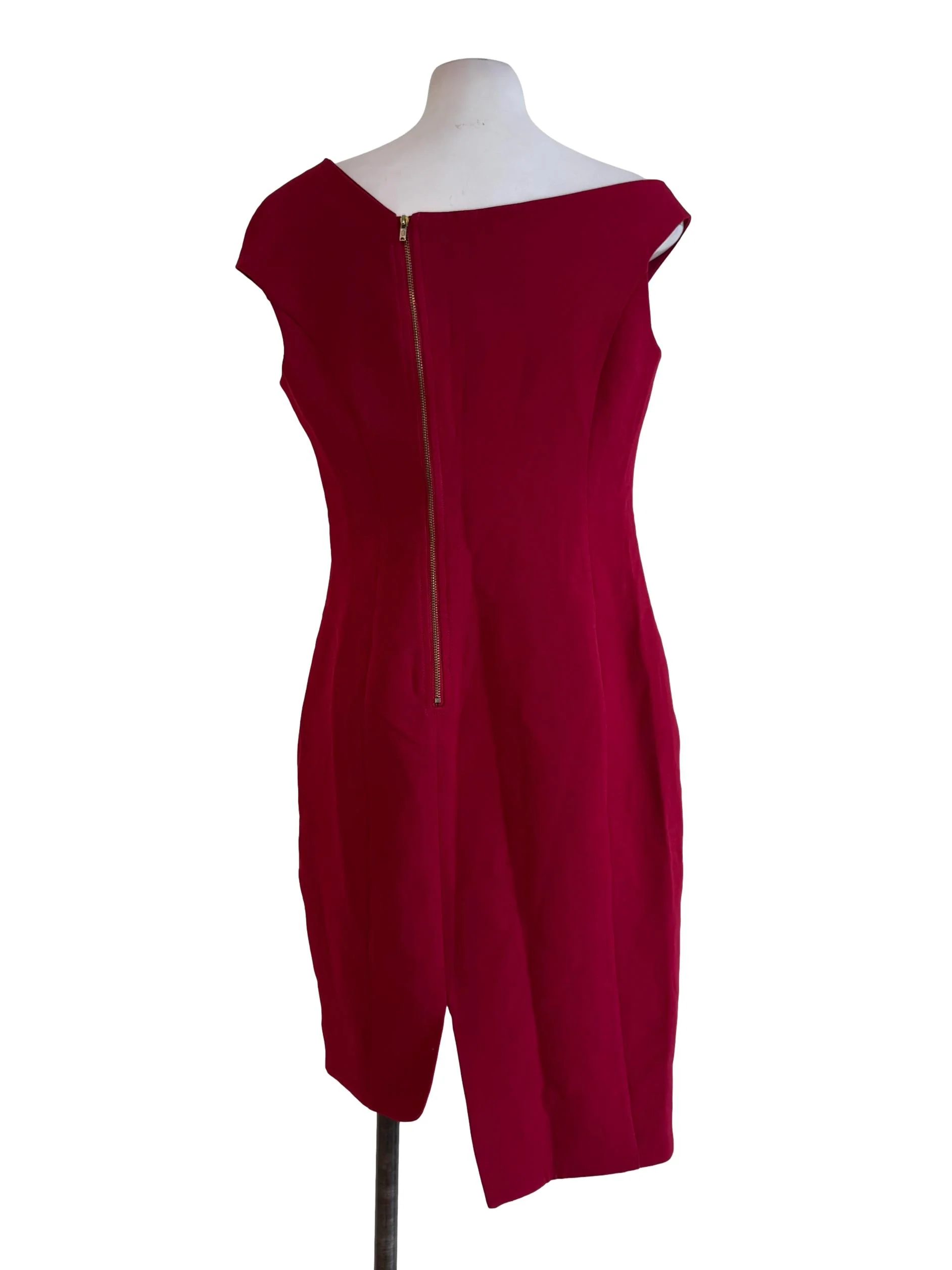 Deep Red Asymmetric Neck Dress - Image 2