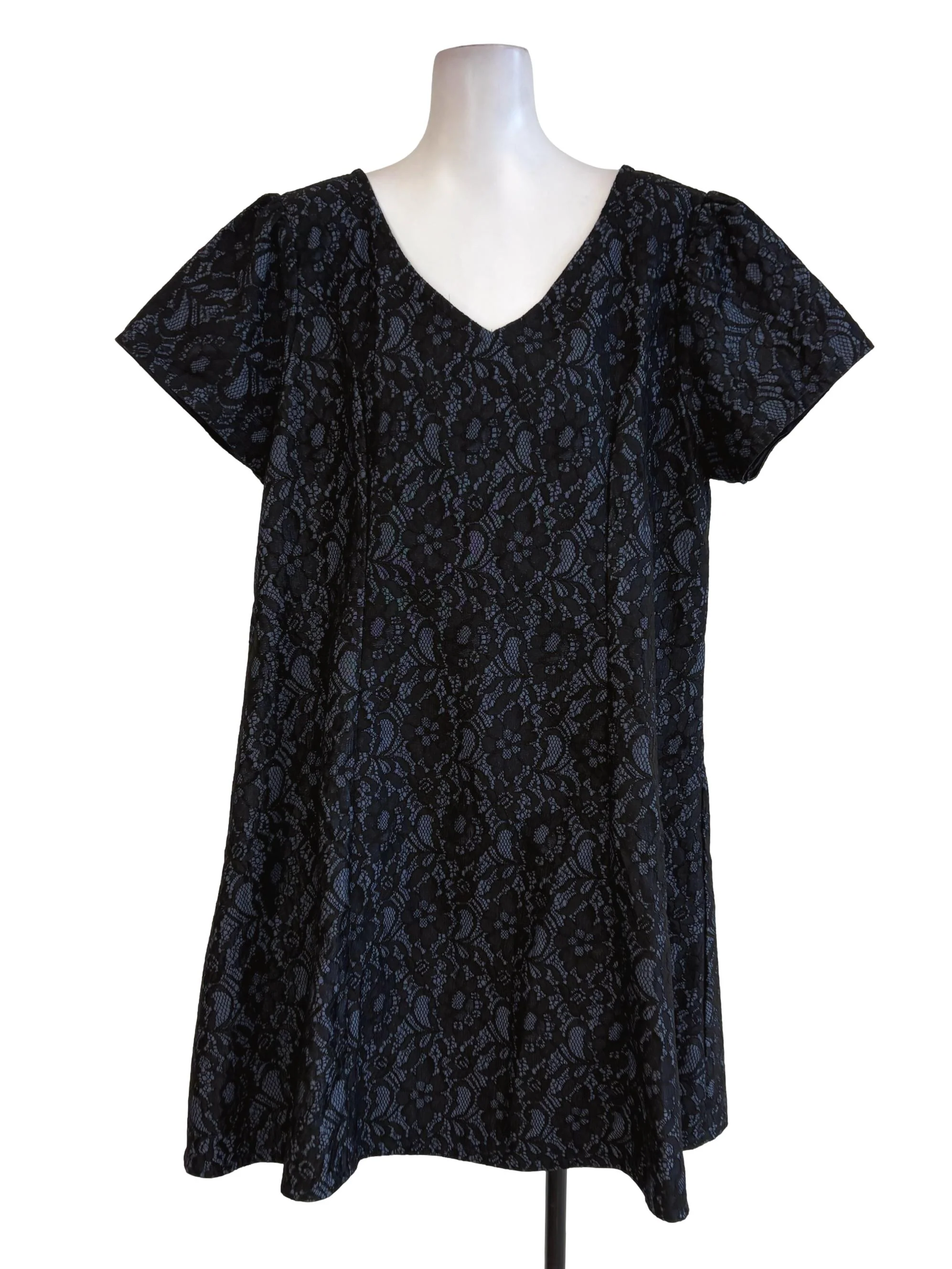 Denim Blue Black Lace Dress