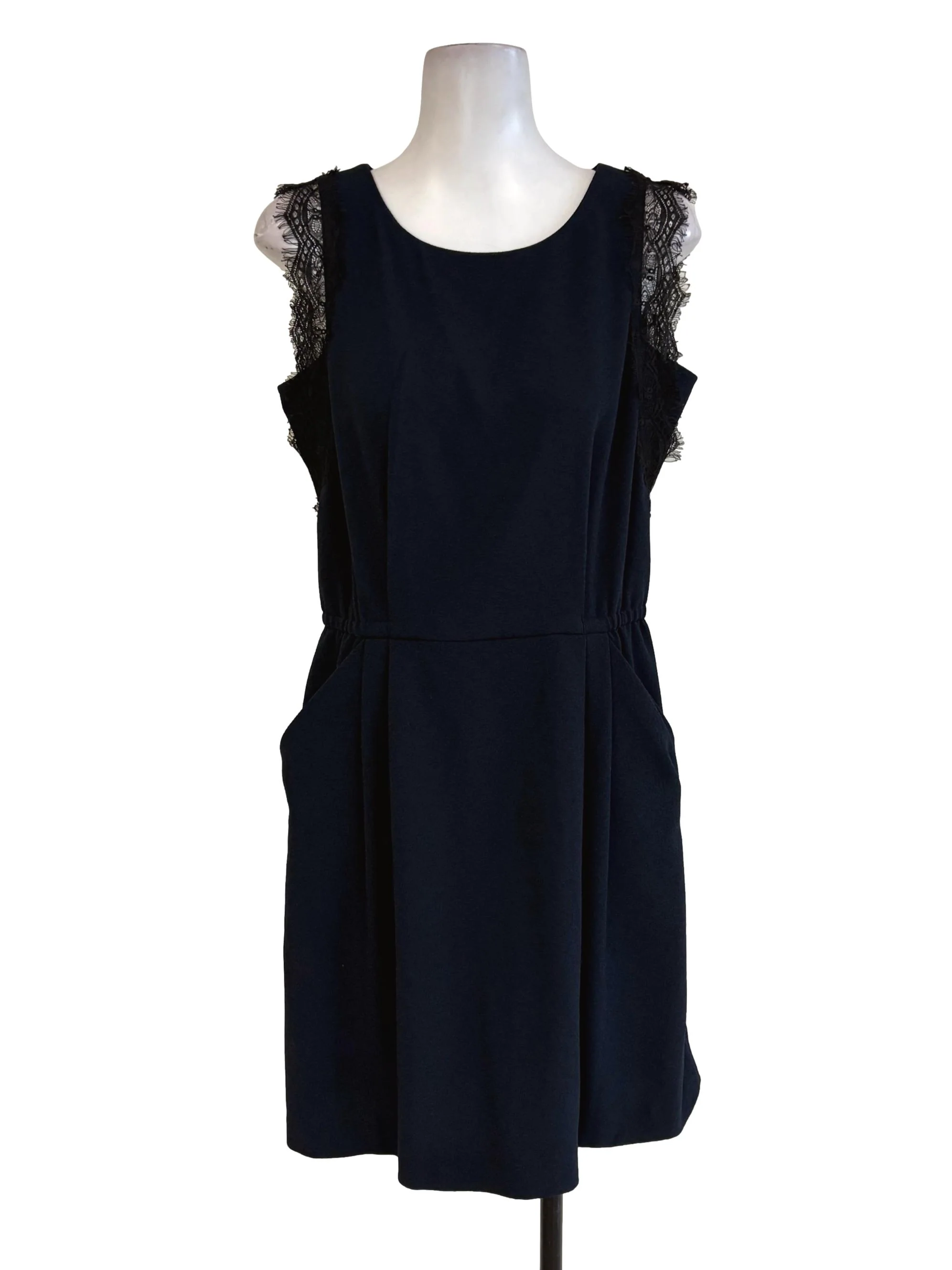 Denim Blue Black Lace Sleeves Dress