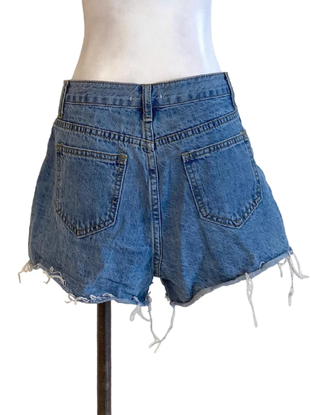 Denim Blue Buttoned Down Distressed A-Line Jeans Skort - Image 2