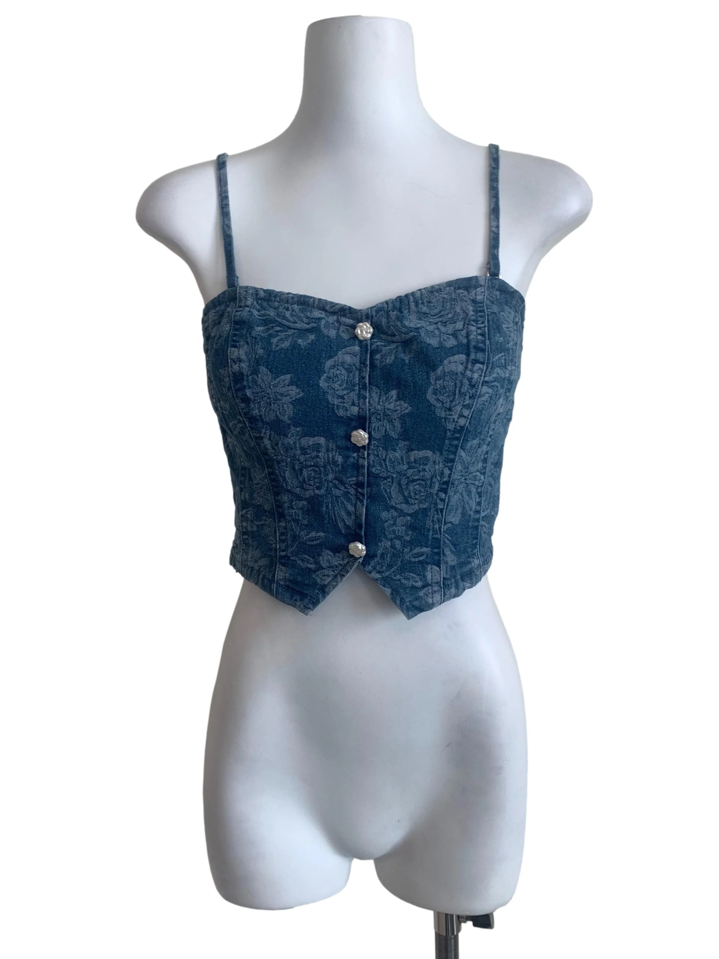 Denim Blue Flower Pattern Top