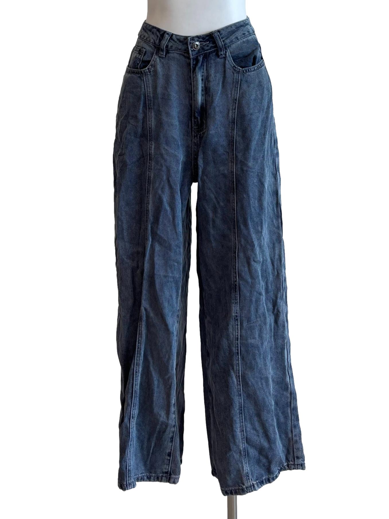 Denim Blue Lined Wide Jeans