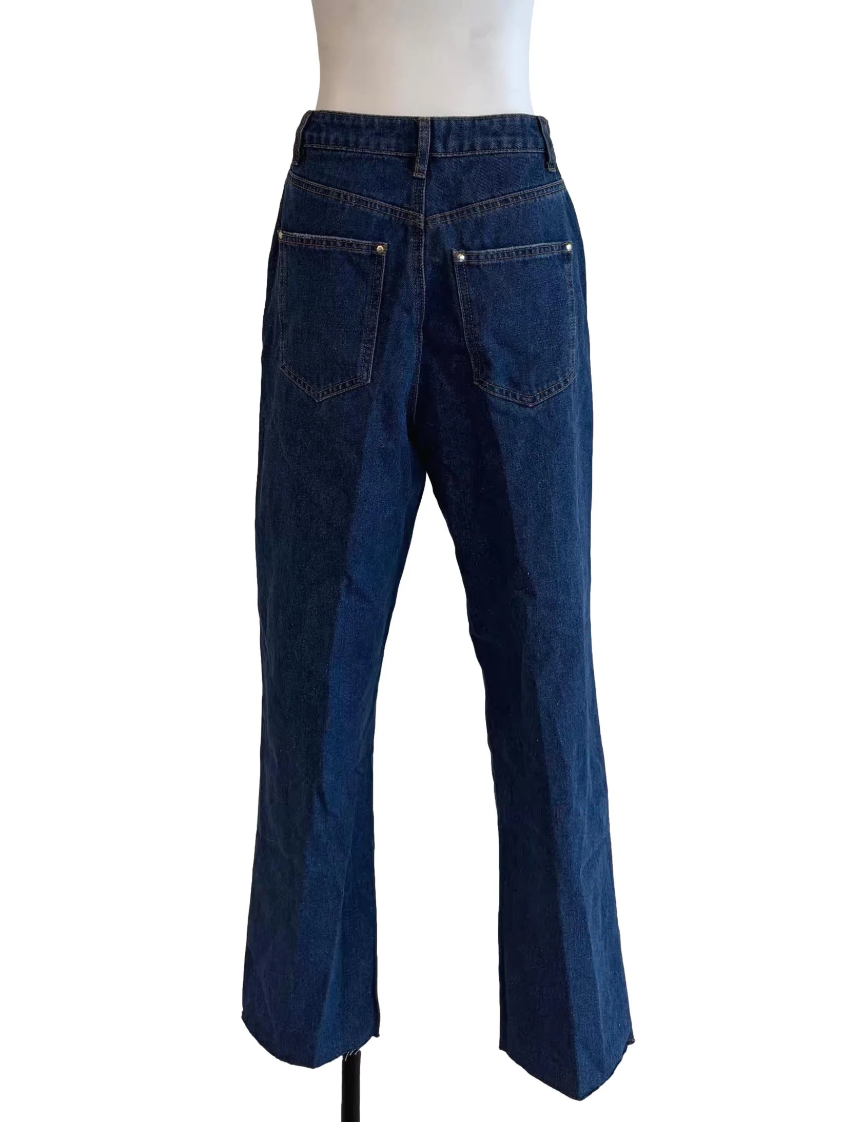 Denim Blue Ripped Flare Jeans - Image 2