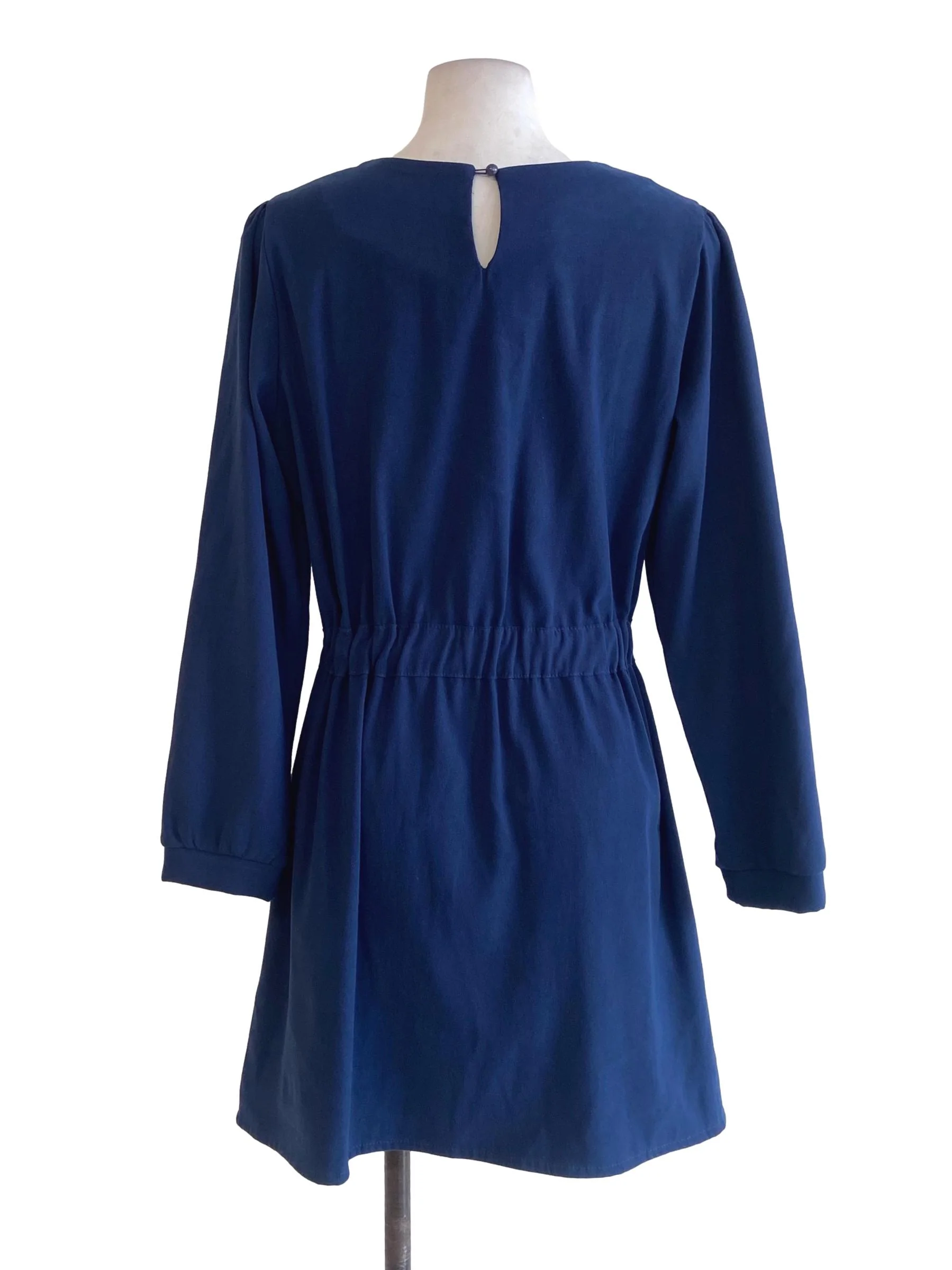Denim Blue Twill Puffed Sleeve A-Line Dress - Image 2