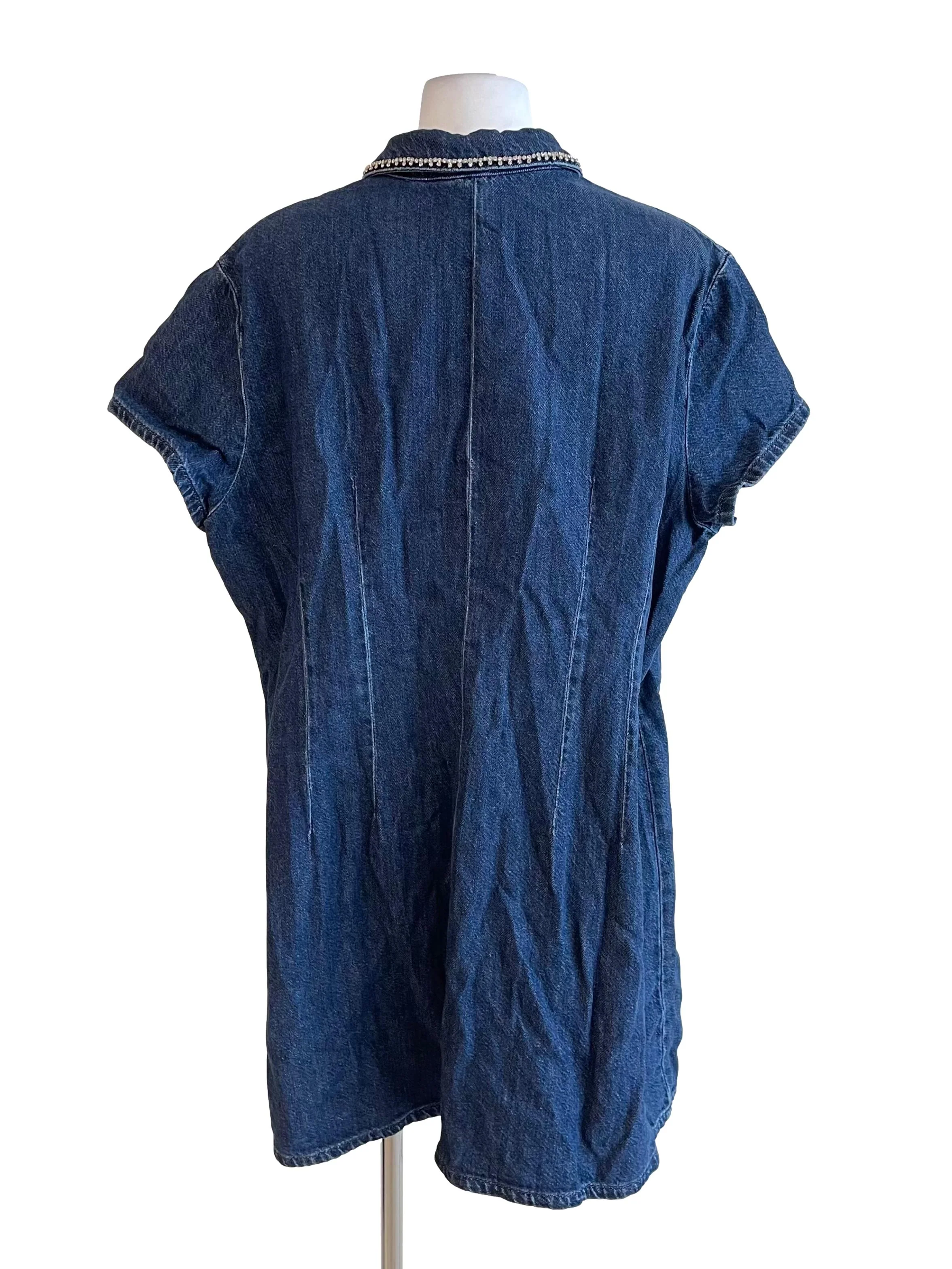 Denim Rhinestones Jean Shirt Dress - Image 2