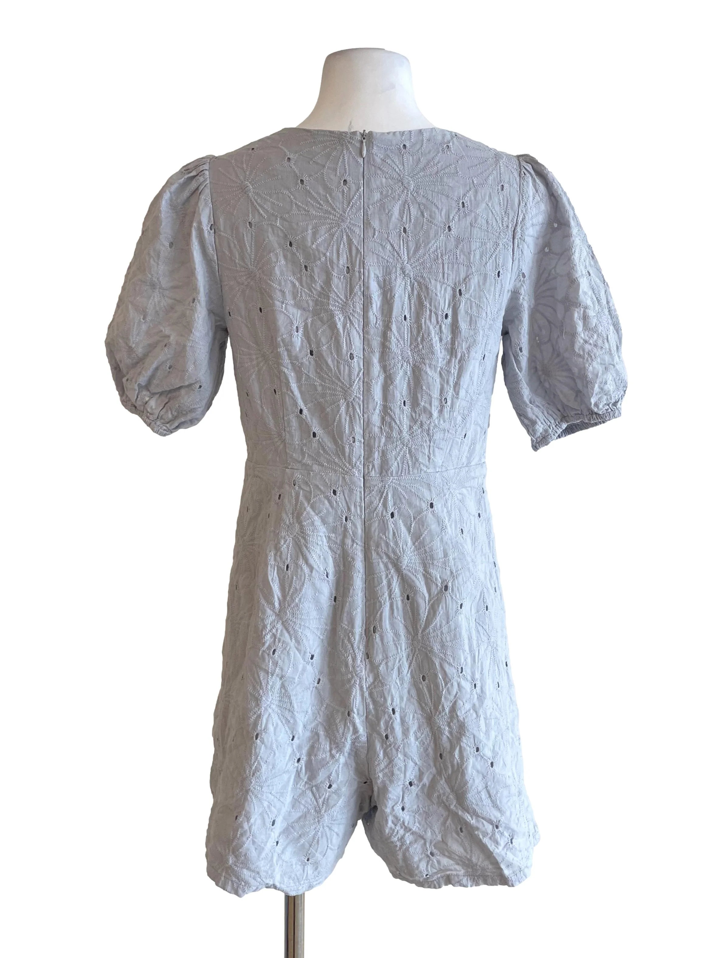 Dull Blue Eyelet V Neck Romper - Image 2