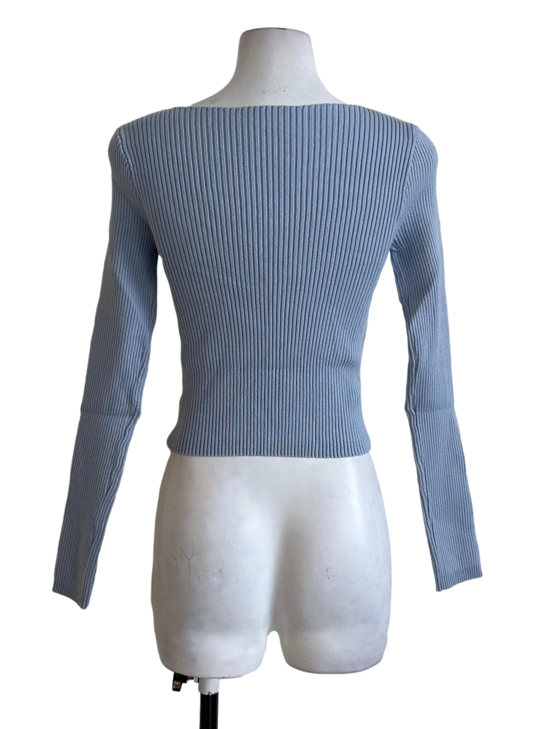 Dusty Blue Knit Knot Long Sleeve Top - Image 2