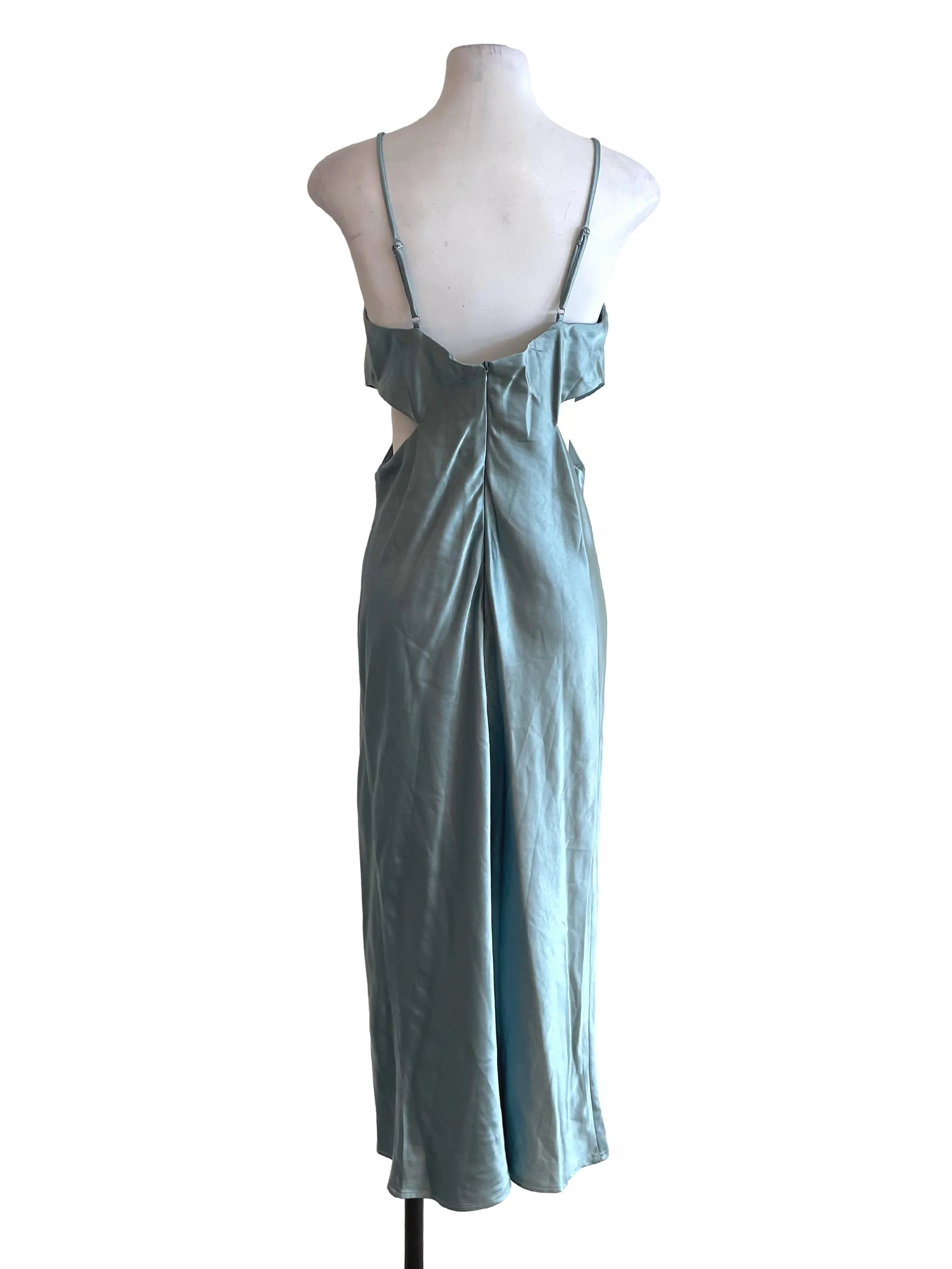 Dusty Blue Cut-out Waist Satin Dress - Image 2